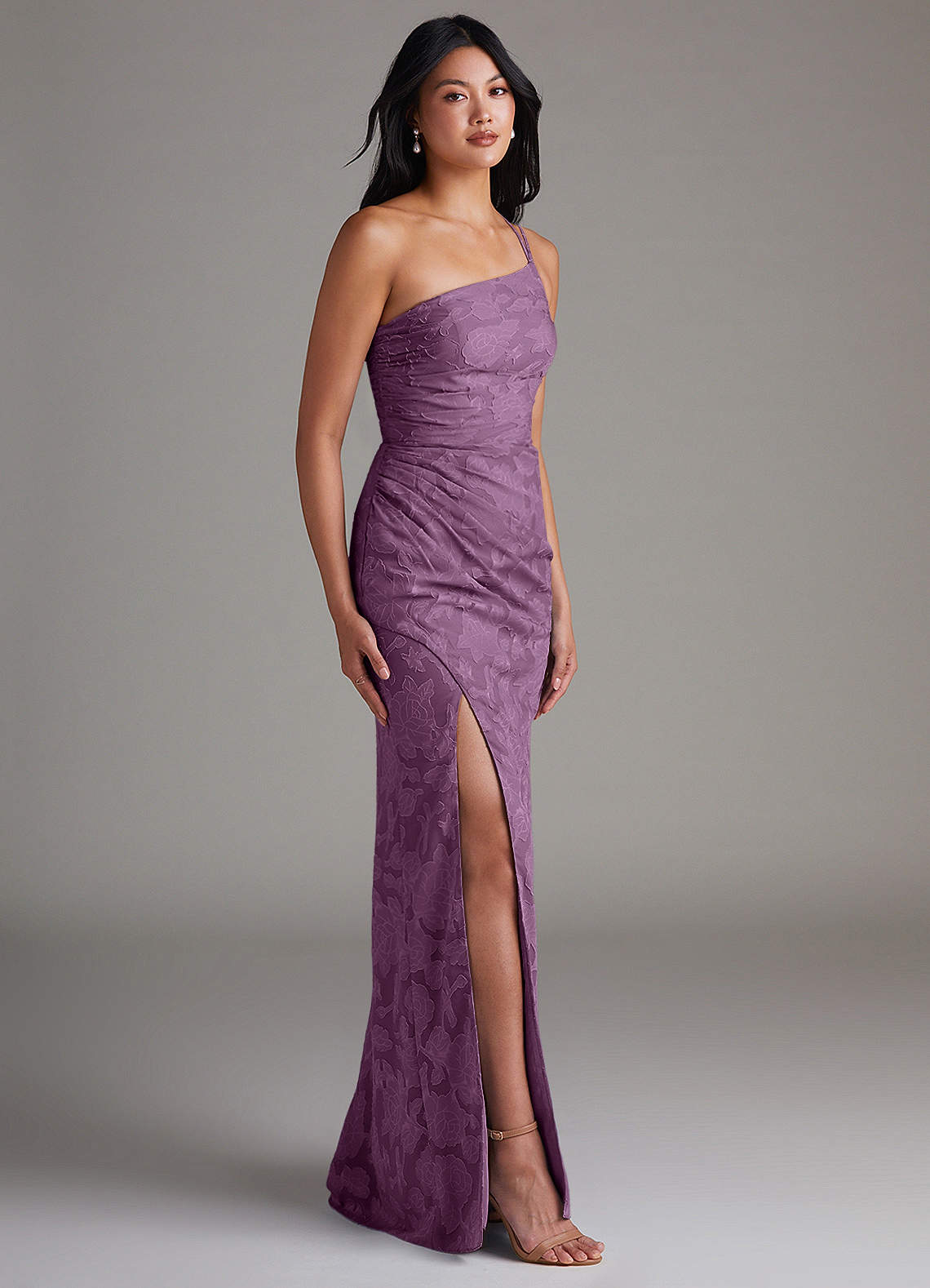 Eren Sheath One-Shoulder Floral Burnout Bridesmaid Dress in Wisteria
