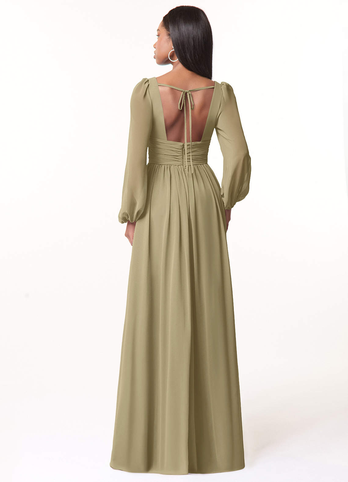Norah A-Line V-Neck Chiffon Bridesmaid Dress in Moss Green