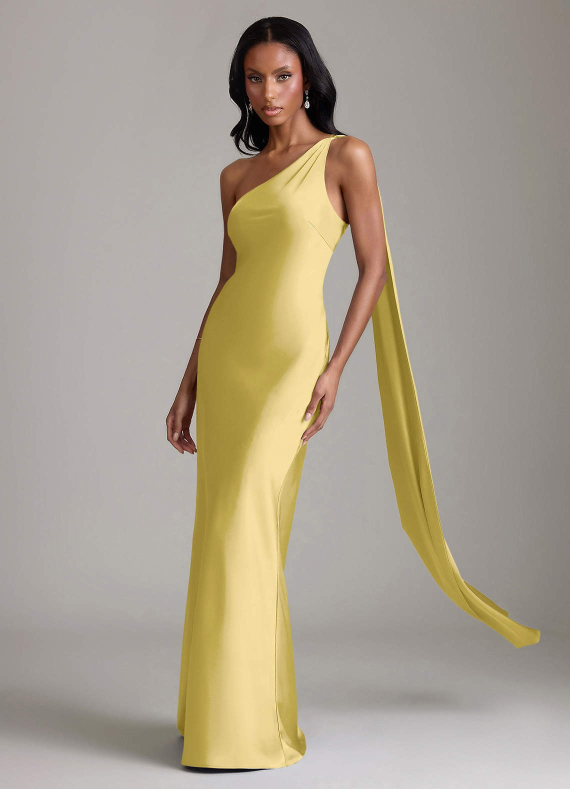 Juniper Mermaid One-Shoulder Stretch Satin Bridesmaid Dress in Canary