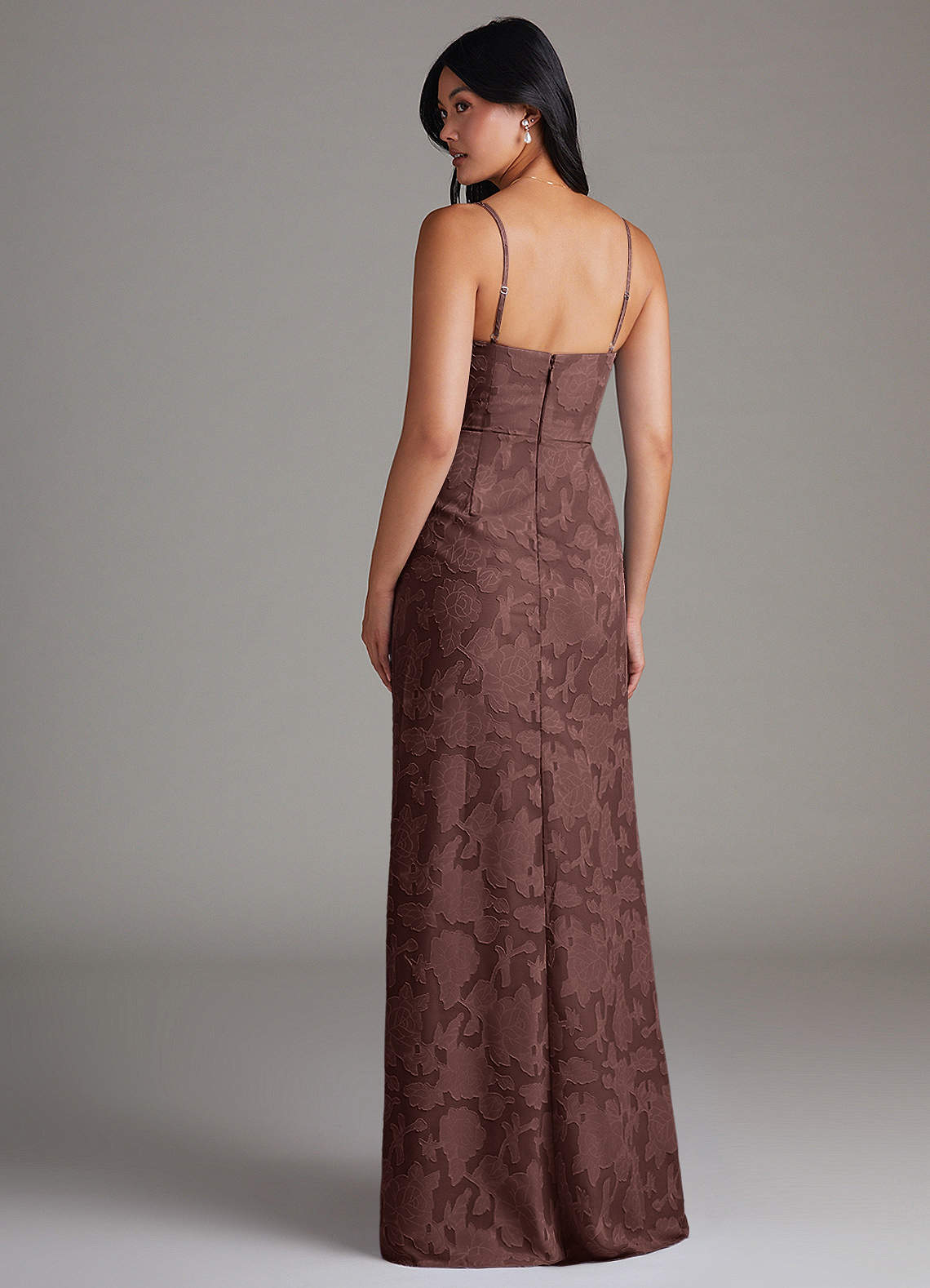 Maci Sheath V-Neck Floral Burnout Bridesmaid Dress in Espresso
