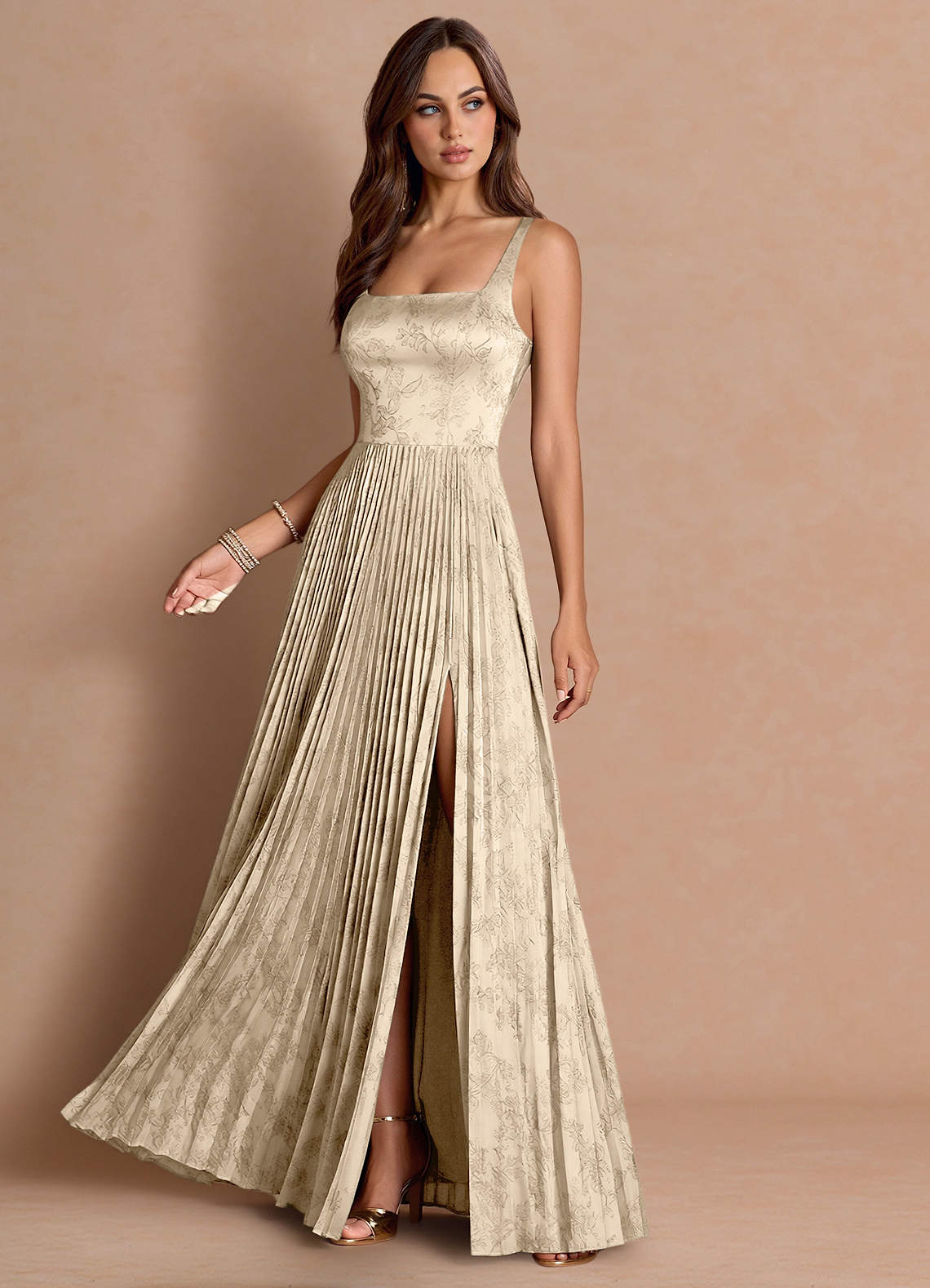 Tatiana A-Line Square-Neck Jacquard Wedding Guest Dress in Ivory