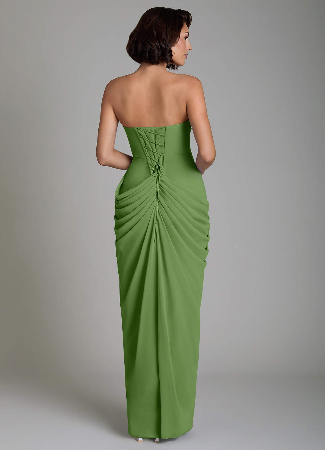Nyra Sheath Strapless Chiffon Bridesmaid Dress in Basil