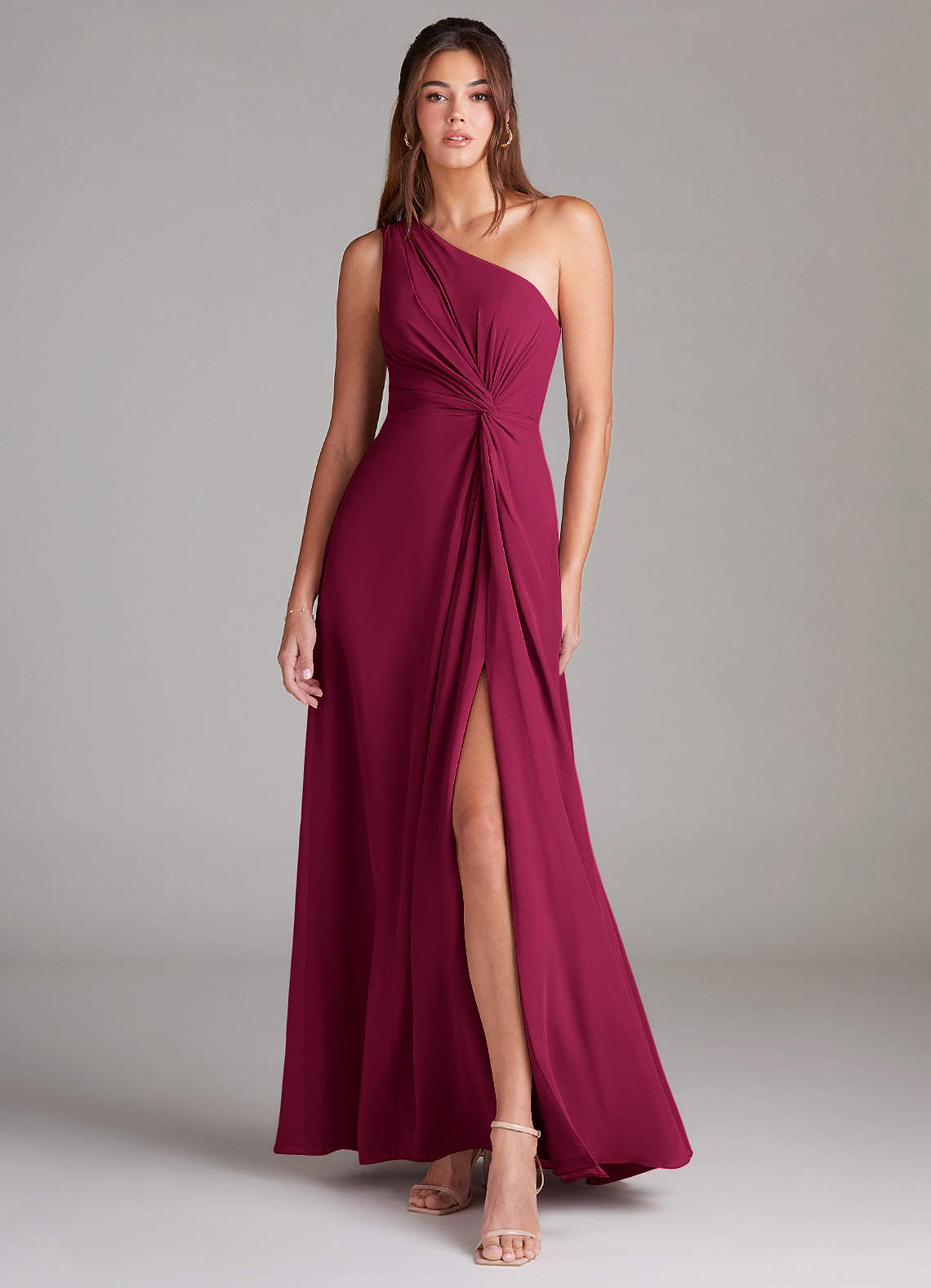 Brooke A-Line One-Shoulder Chiffon Bridesmaid Dress in Burgundy