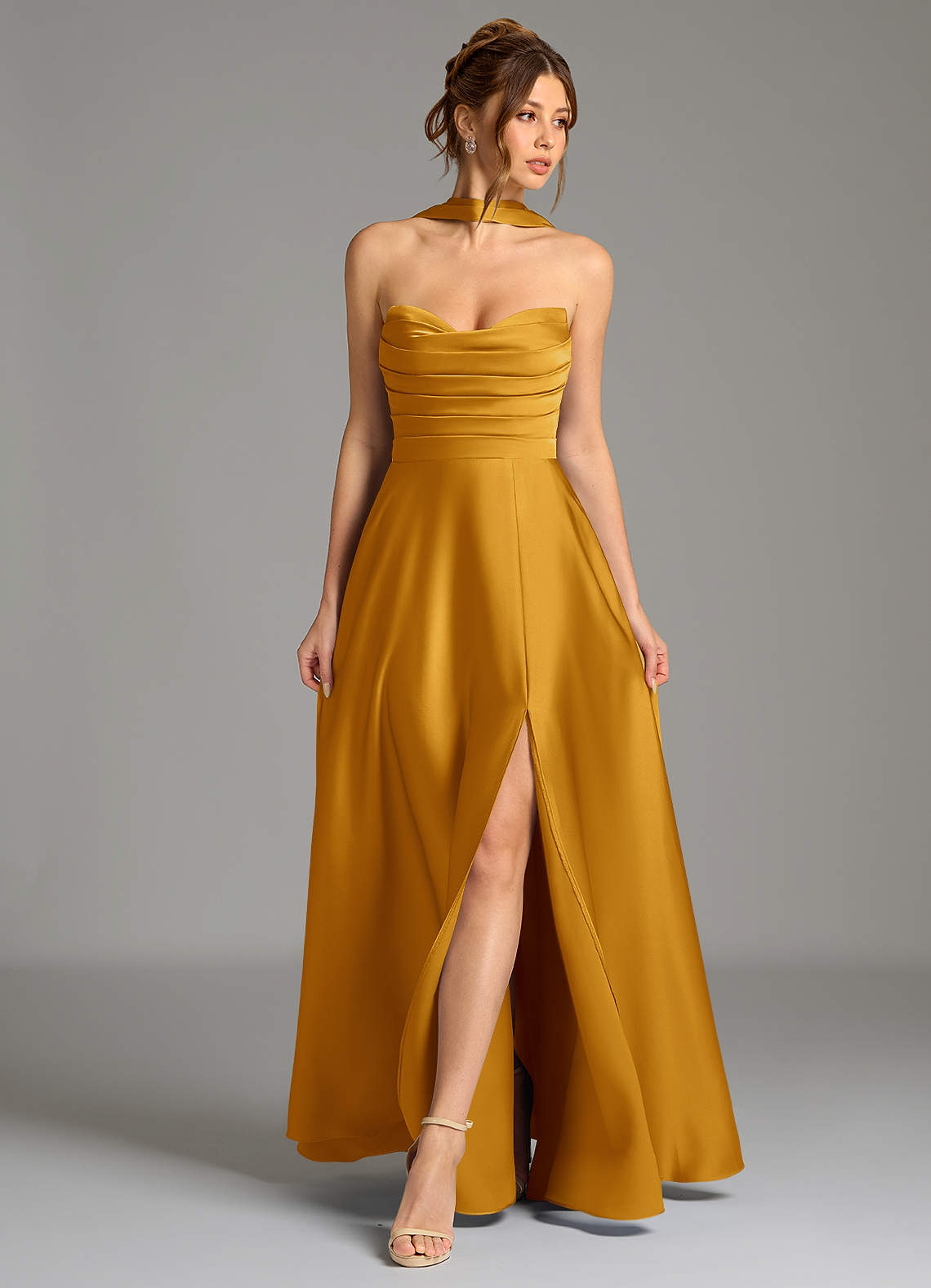 Ayla A-Line Sweetheart Stretch Satin Bridesmaid Dress in butterscotch