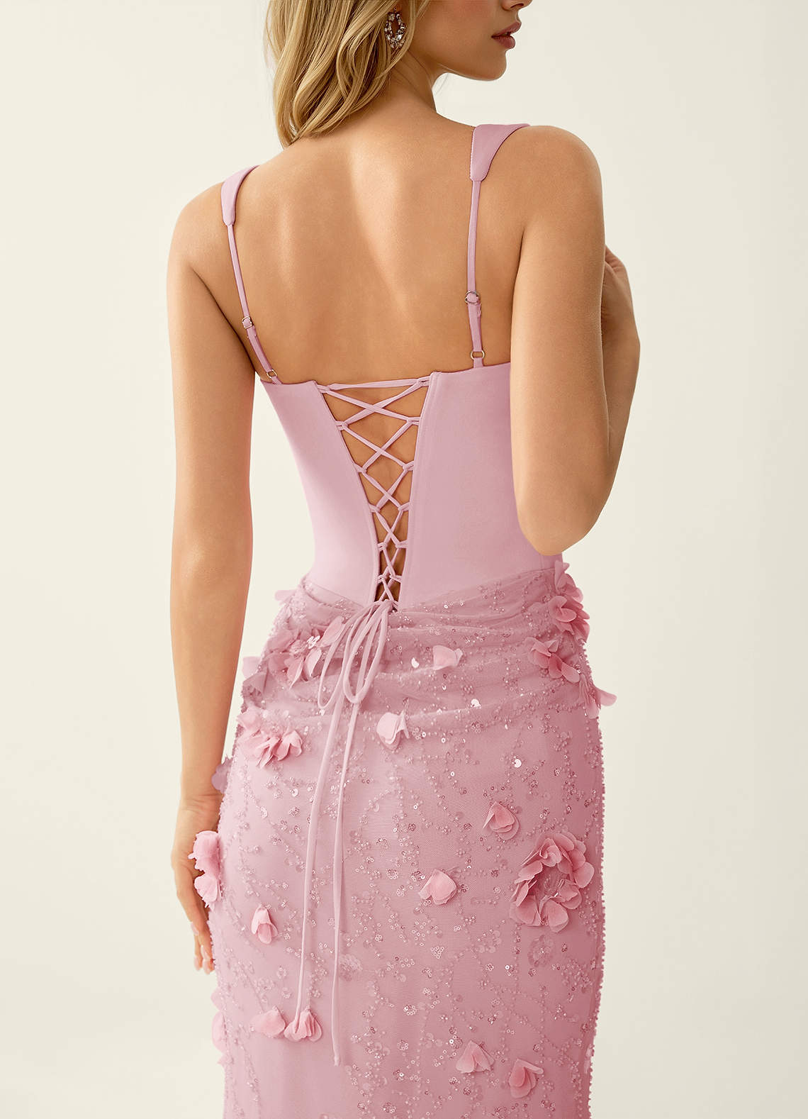 Belinda Mermaid Square-Neck Sequined Tulle Evening Dress in Pink