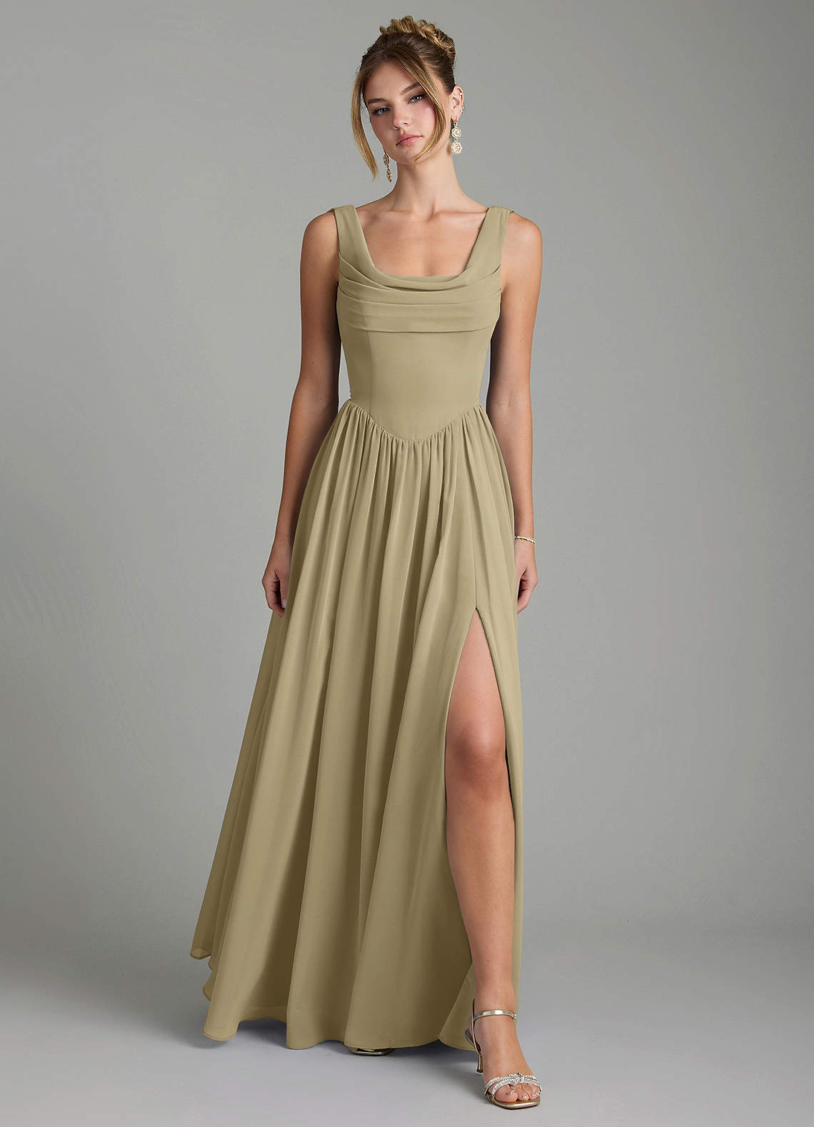 Novi A-Line Square-Neck Chiffon Bridesmaid Dress in Moss Green