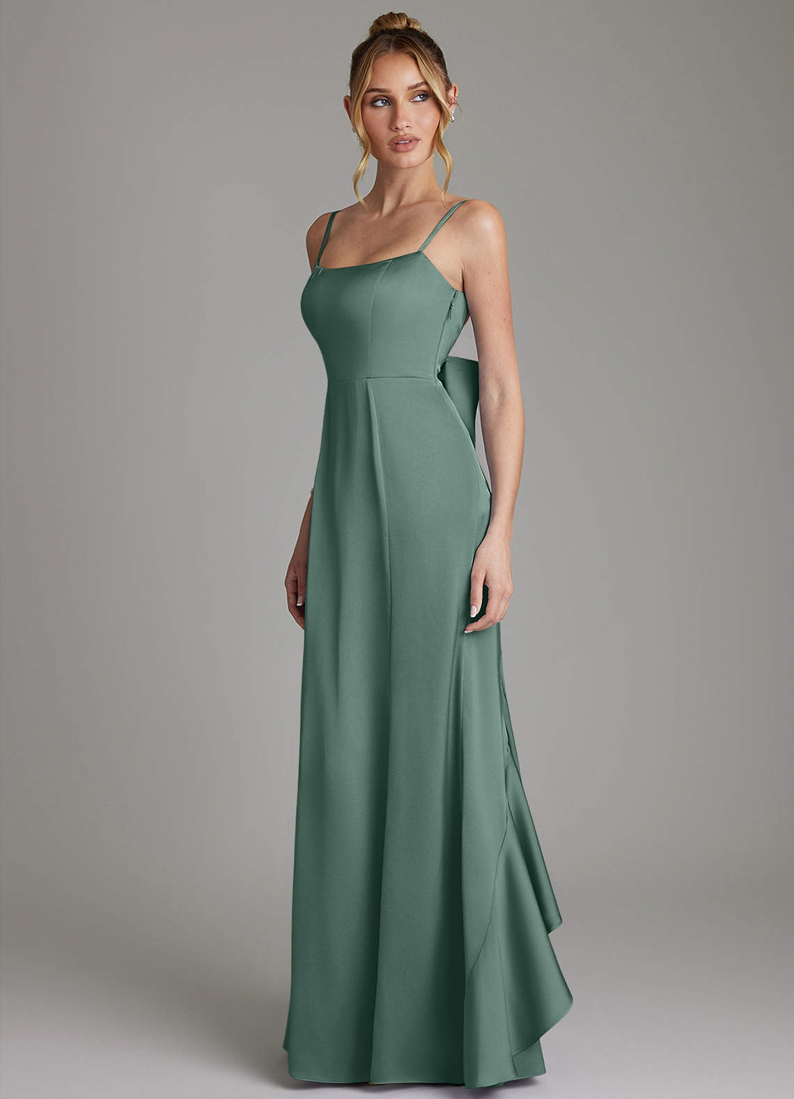 Zherra Mermaid Scoop-Neck Stretch Satin Bridesmaid Dress in Eucalyptus