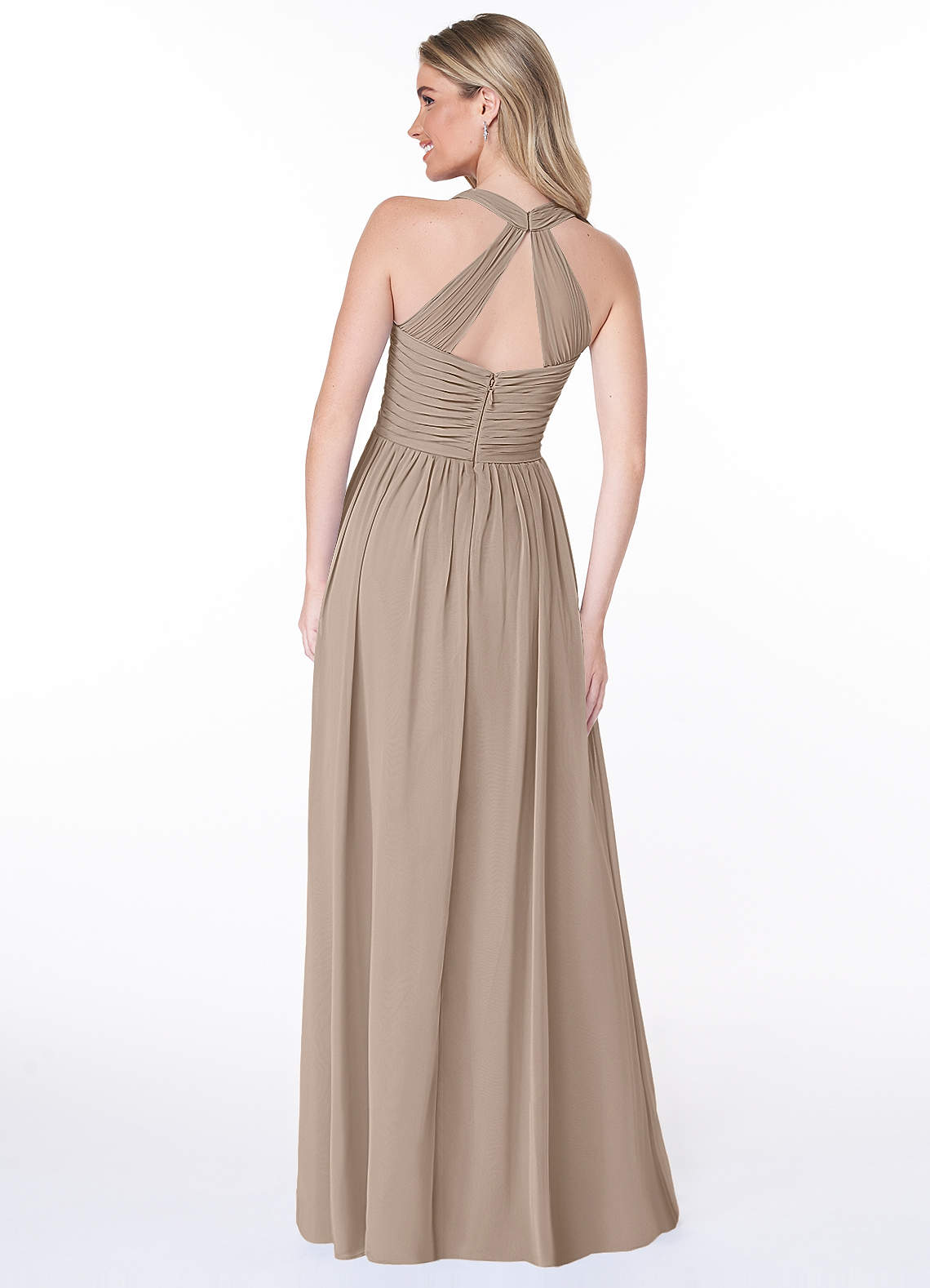Jaclyn A-Line Halter Chiffon Bridesmaid Dress in Taupe
