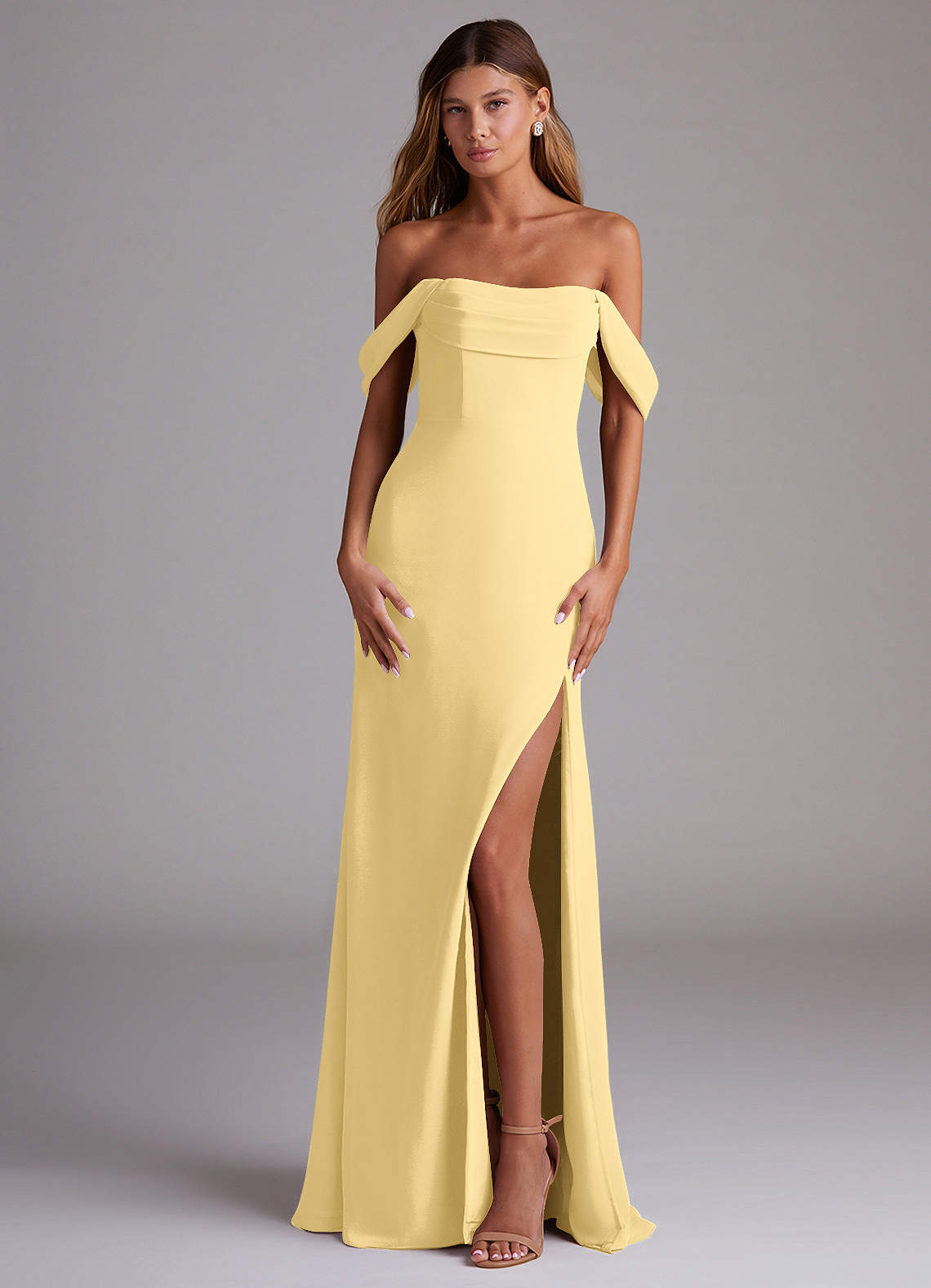 Saige A-Line Off-the-Shoulder Chiffon Bridesmaid Dress in Butter