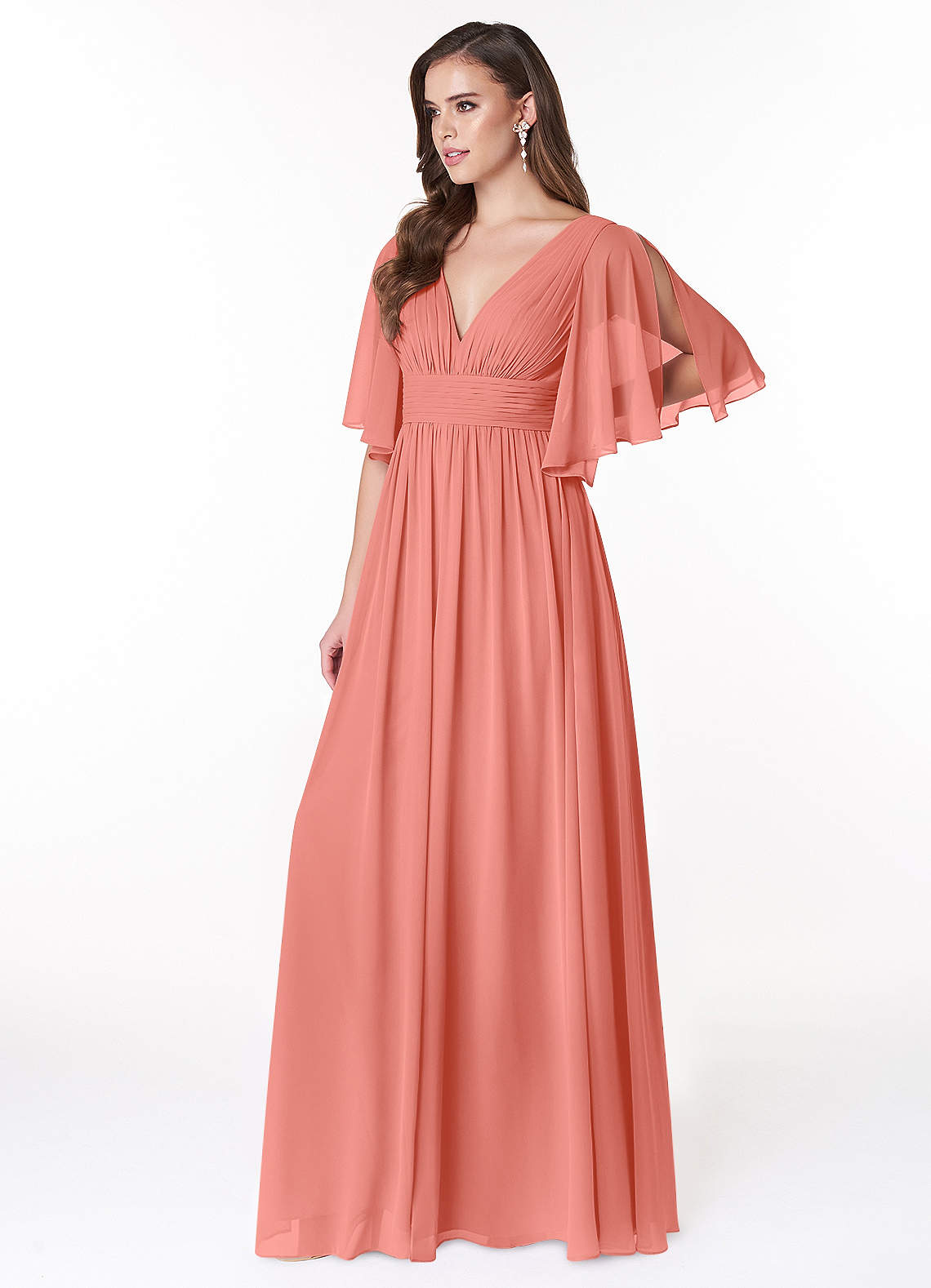 Temeka A-Line V-Neck Chiffon Bridesmaid Dress in Salmon Pink