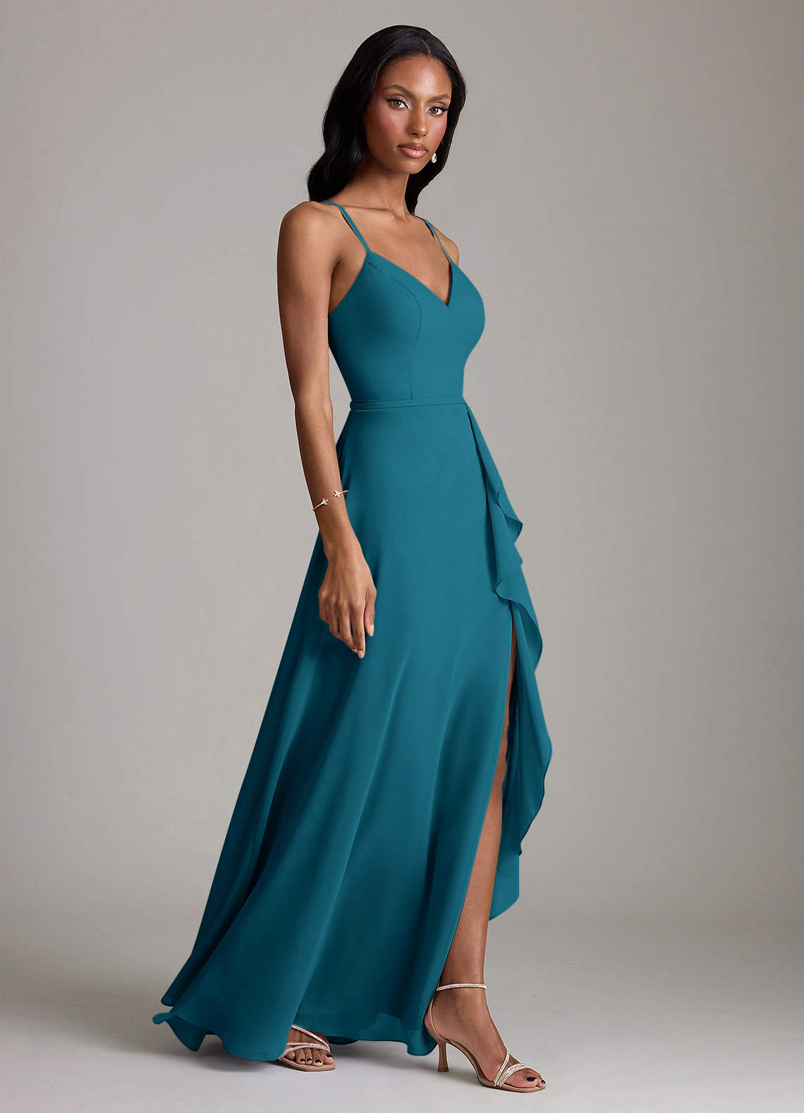 Naeem A-Line V-Neck Chiffon Bridesmaid Dress in Ink Blue