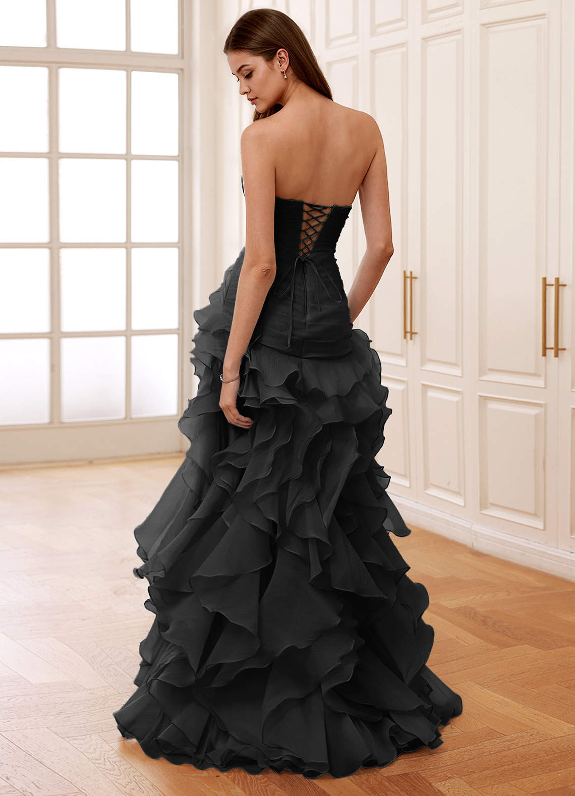 Christabelle Mermaid Sweetheart Chiffon Evening Dress in Black
