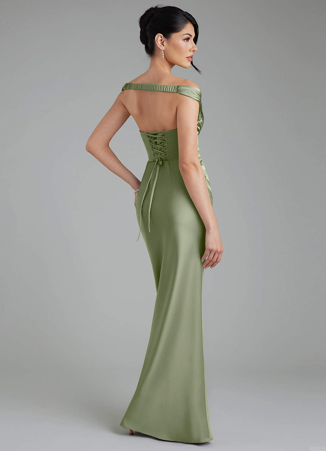 Stella Sheath V-Neck Stretch Satin Bridesmaid Dress in Pistachio