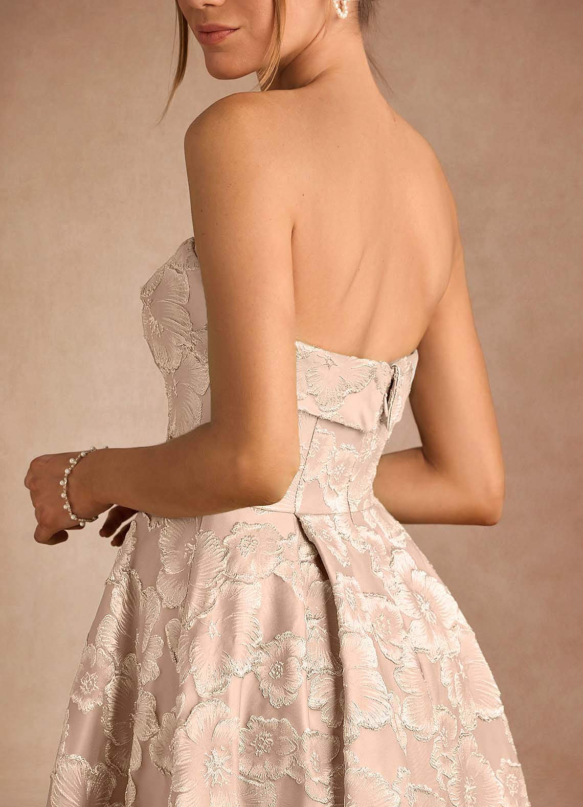Florentine A-Line Bandeau Jacquard Taffeta Evening Dress in Vintage Blush