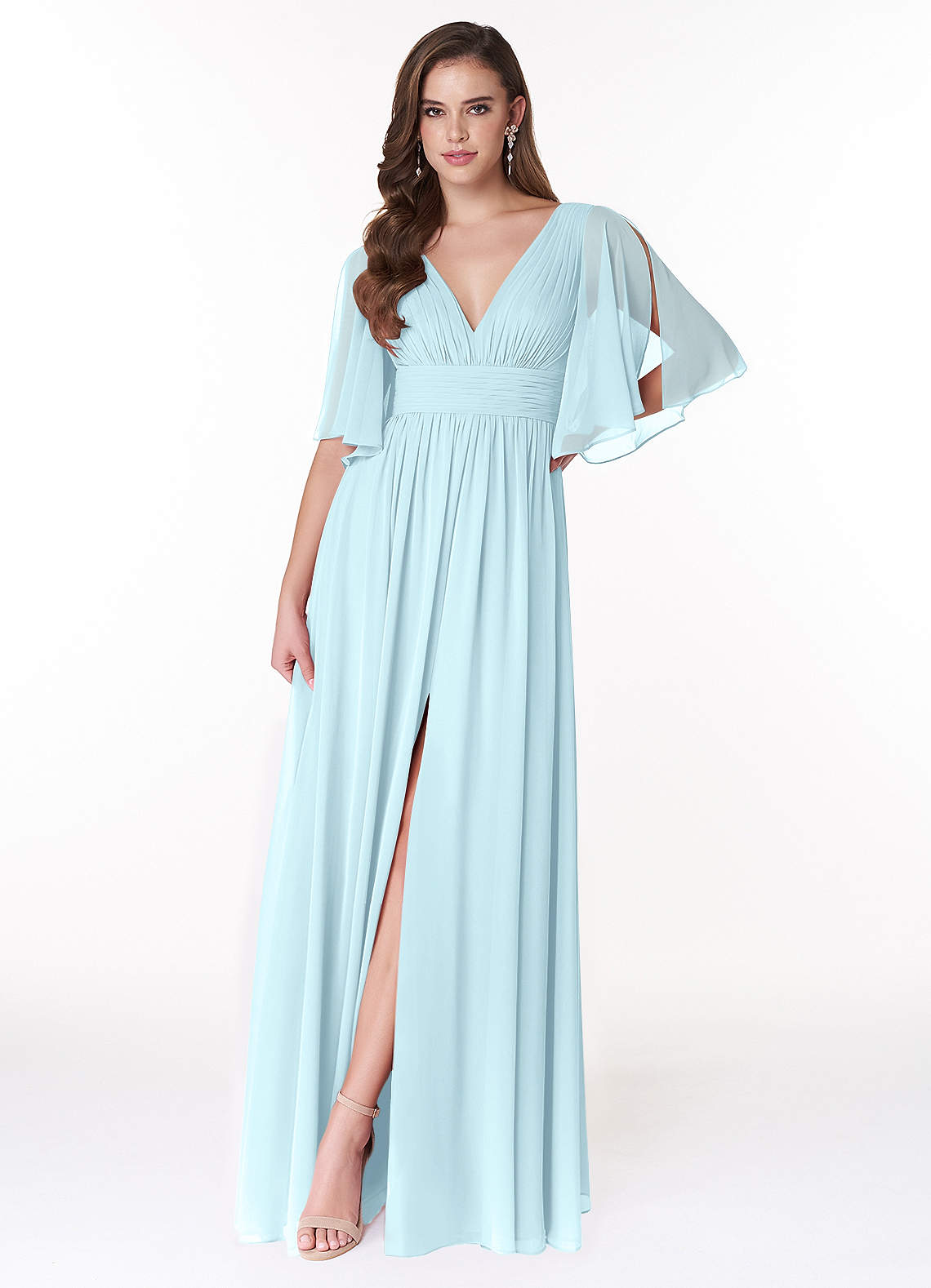 Temeka A-Line V-Neck Chiffon Bridesmaid Dress in Cloud Blue