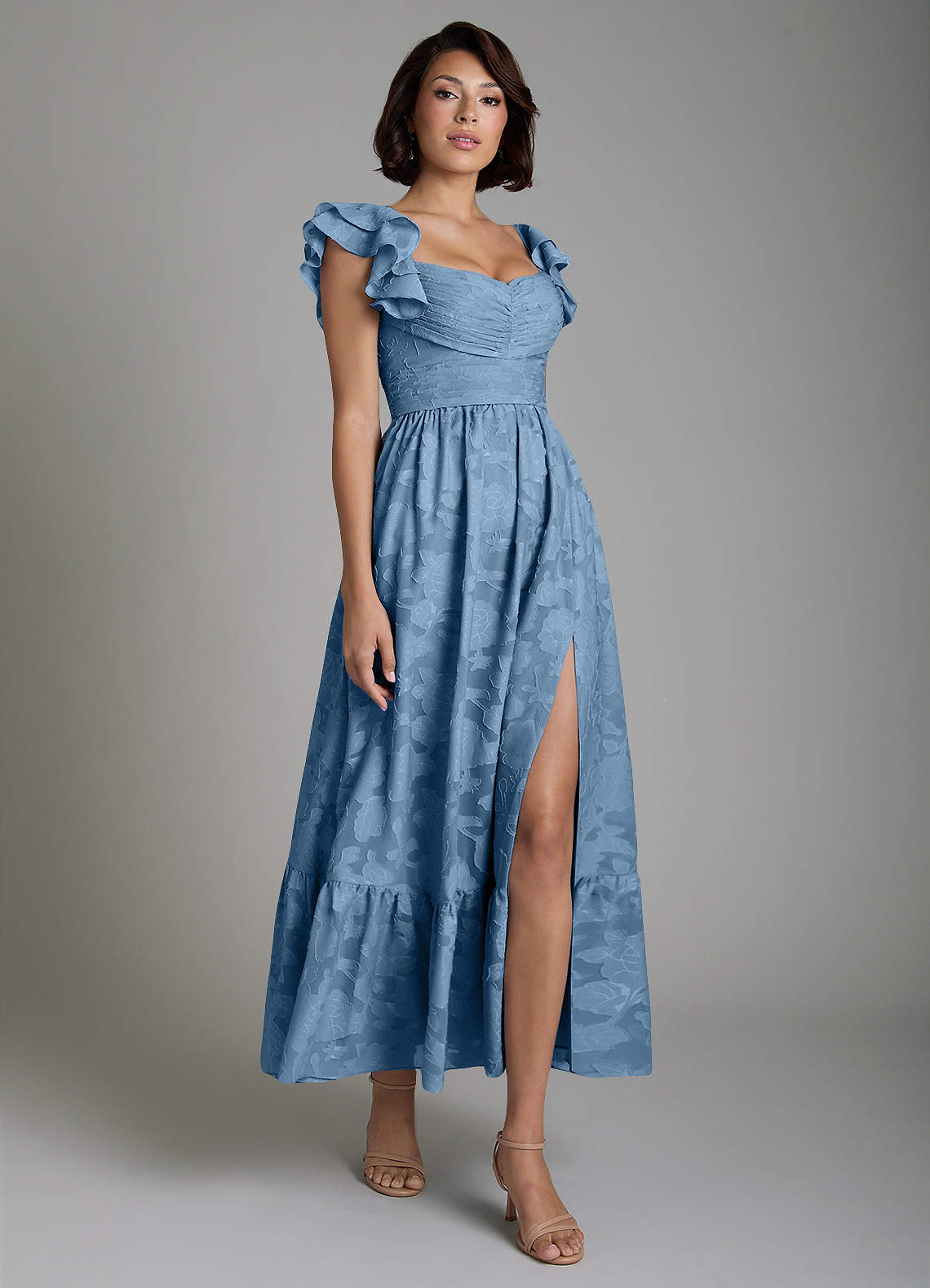 Anaya A-Line V-Neck Floral Burnout Bridesmaid Dress in Steel Blue