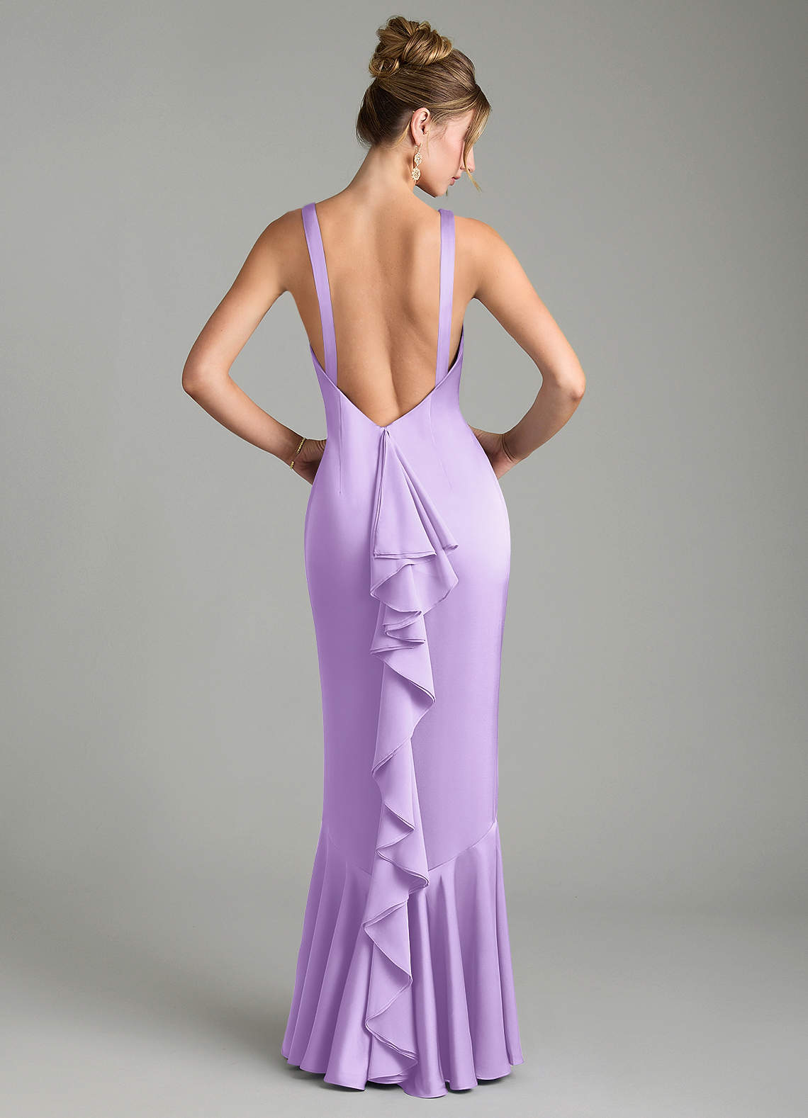 Tamera Mermaid Boat-Neck Stretch Satin and Chiffon Bridesmaid Dress in Lilac