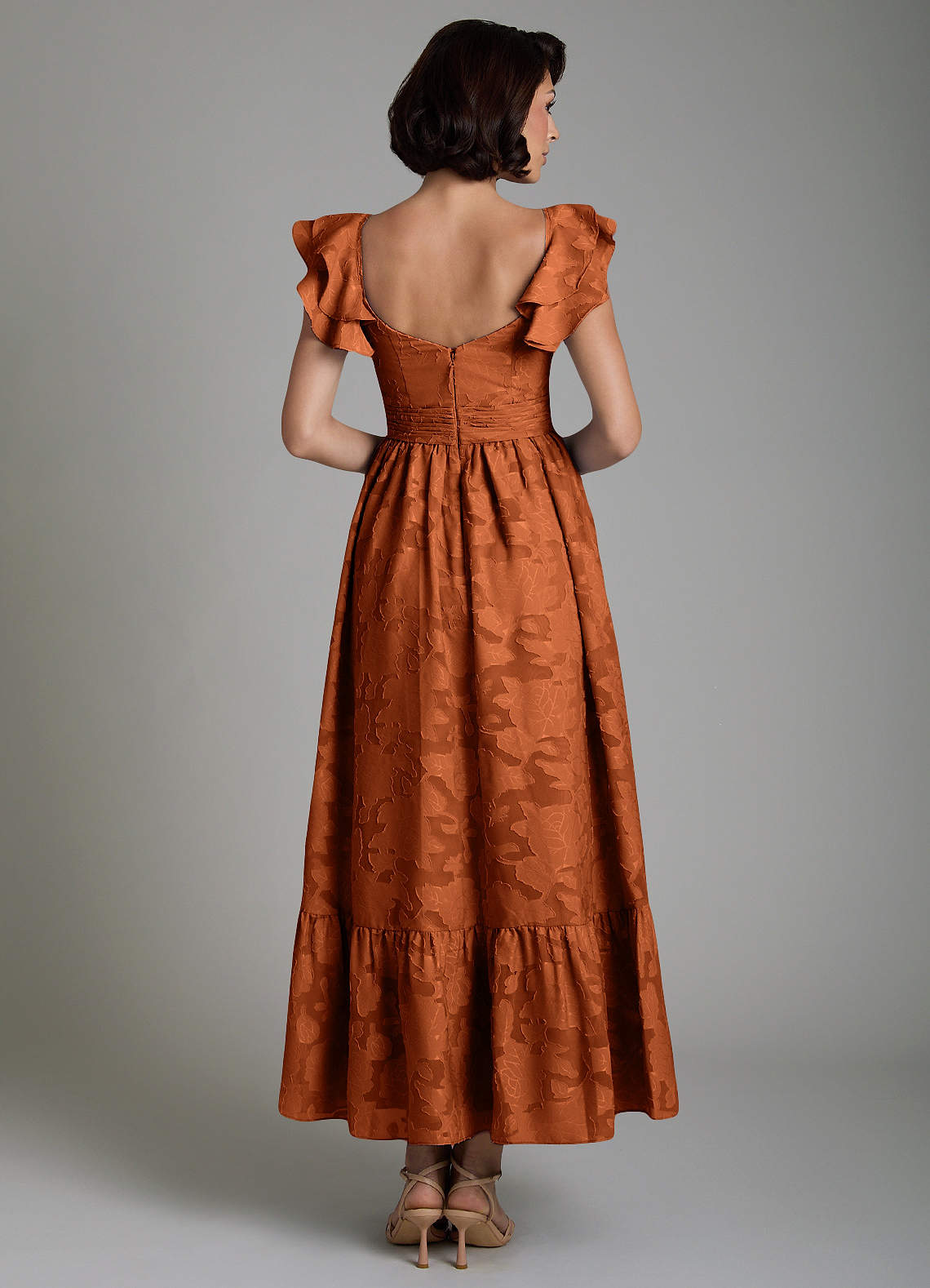 Anaya A-Line V-Neck Floral Burnout Bridesmaid Dress in Burnt Orange