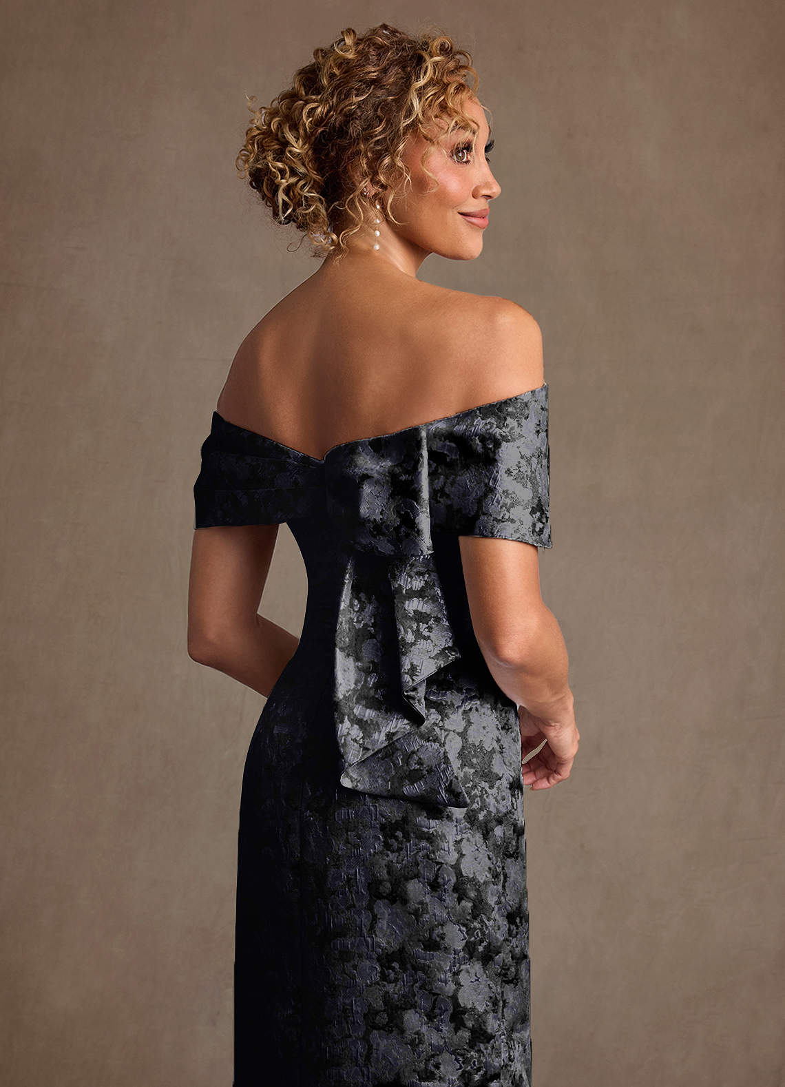 Zion Sheath Off-the-Shoulder Jacquard Mother of the Bride Dress