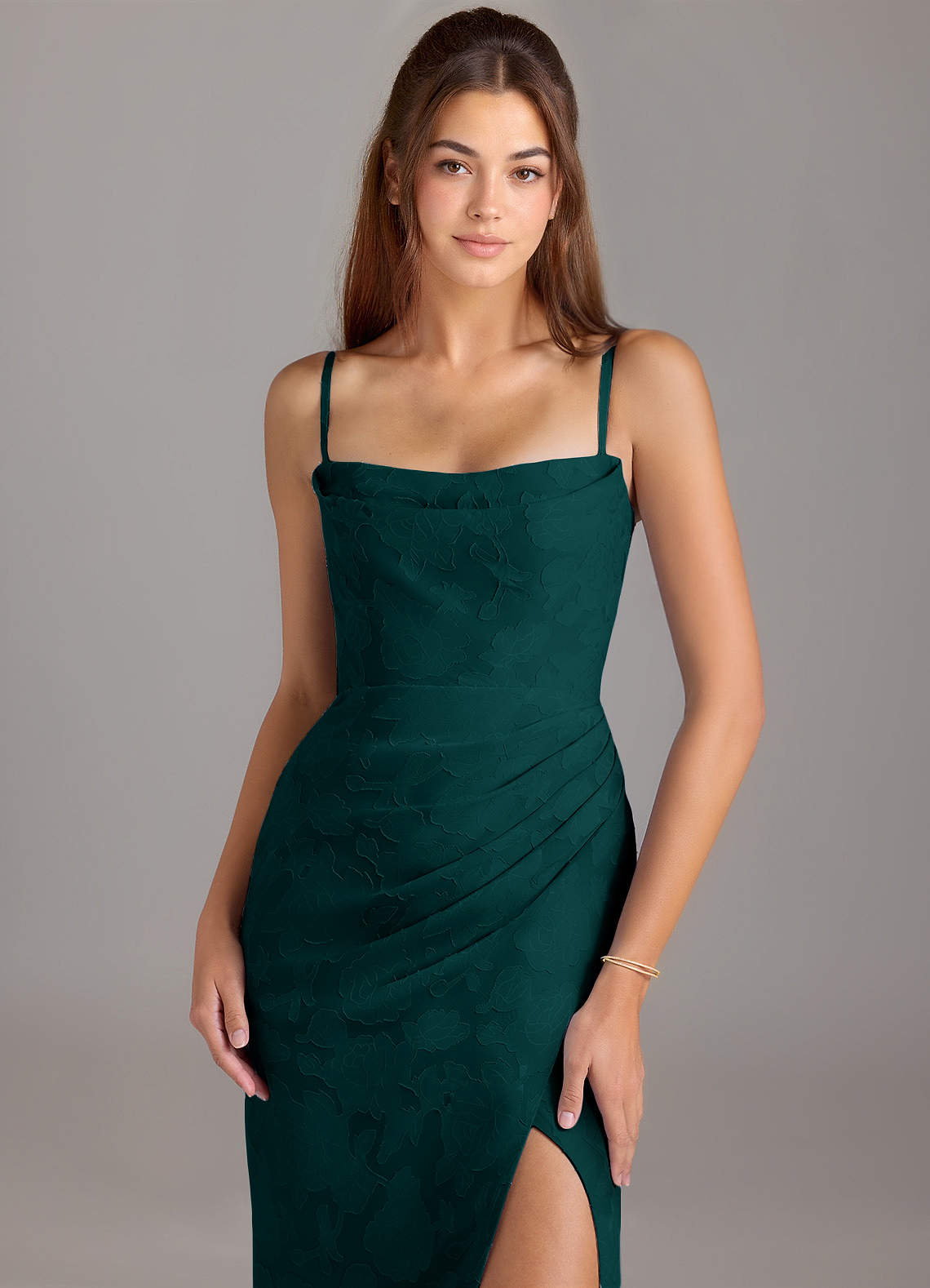 Leonis Sheath Strapless Floral Burnout Bridesmaid Dress in Pine