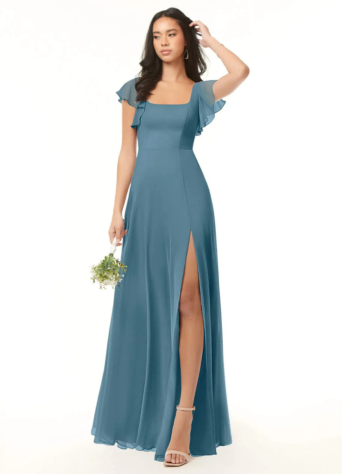 Bondi A-Line Square-Neck Chiffon Bridesmaid Dress in Bermuda