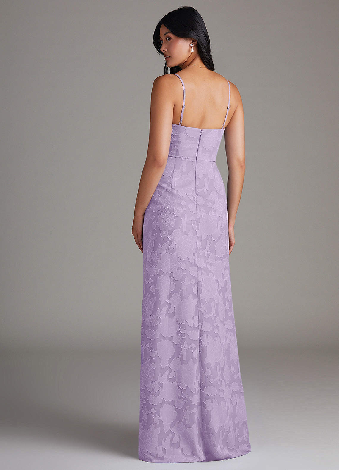 Maci Sheath V-Neck Floral Burnout Bridesmaid Dress in Lilac