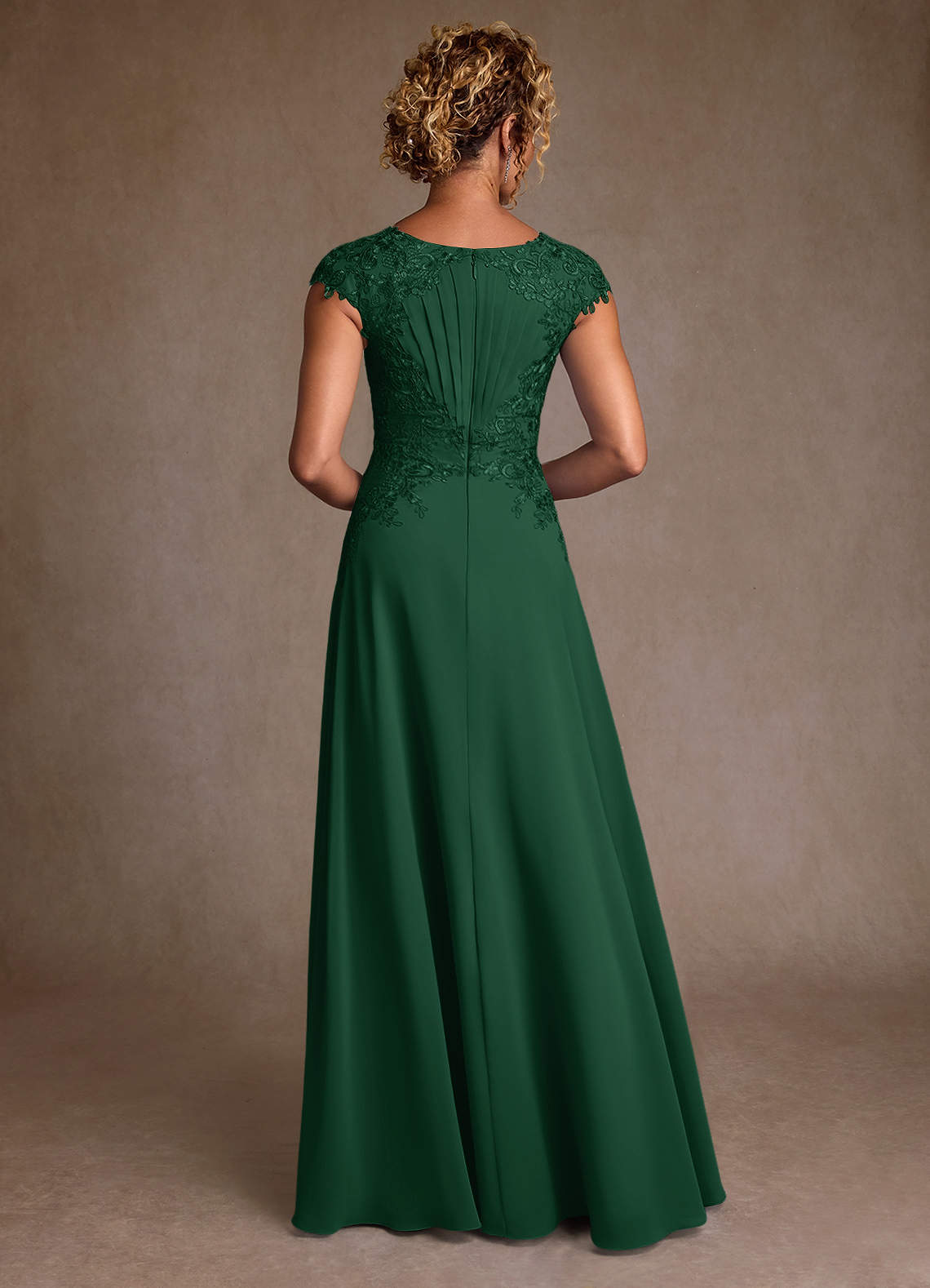 Christi A-Line Scoop-Neck Chiffon and Lace Mother of the Bride Dress in Dark Green