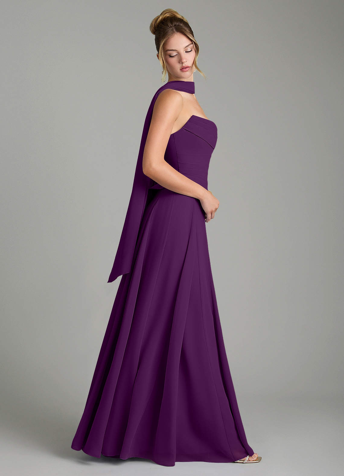 Gabriela A-Line Cowl-Neck Chiffon Bridesmaid Dress in Grape