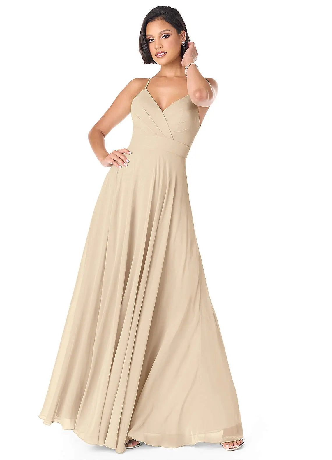 Avelina A-Line V-Neck Chiffon Bridesmaid Dress in Champagne