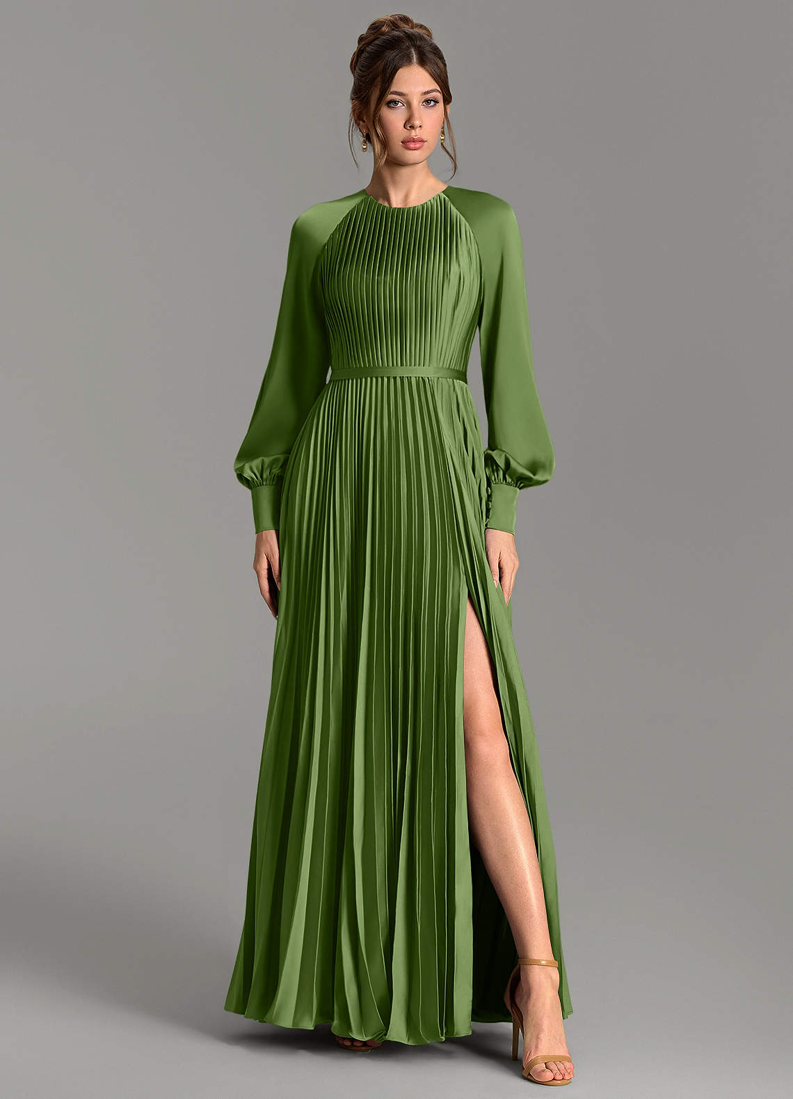 Grayson A-Line Scoop-Neck Stretch Satin Bridesmaid Dress in Juniper