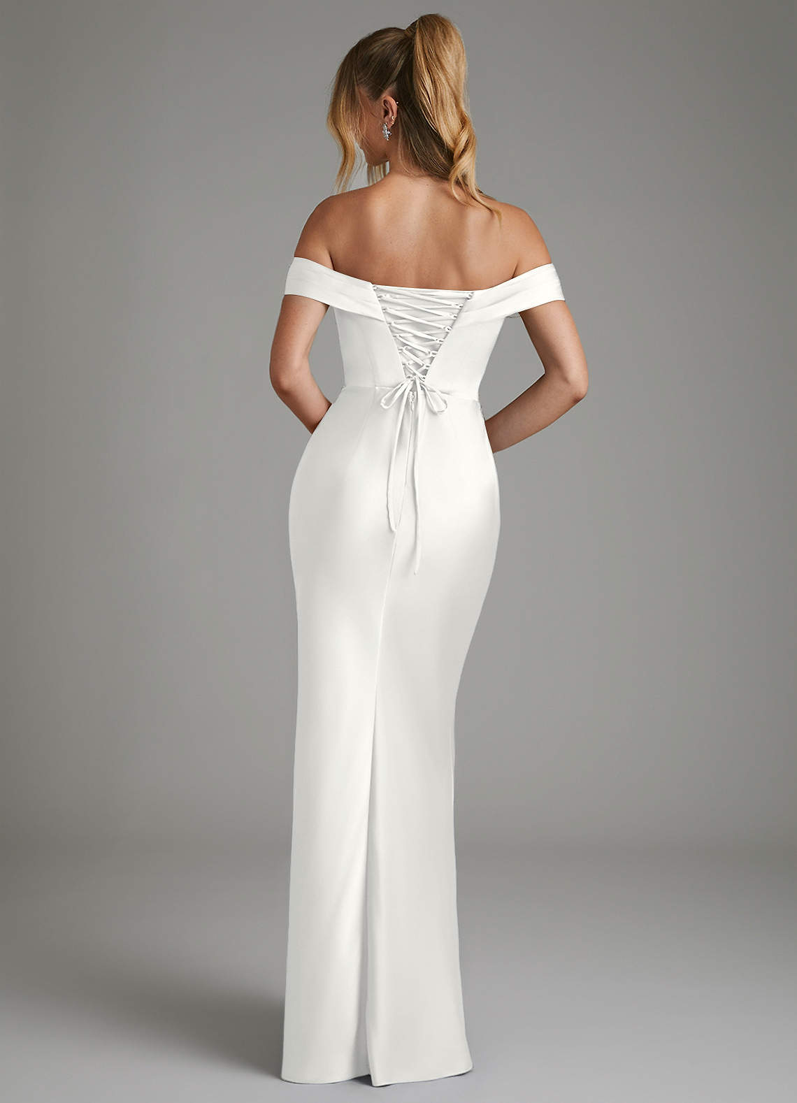 Hayden Mermaid Off-the-Shoulder Stretch Satin Bridesmaid Dress in white