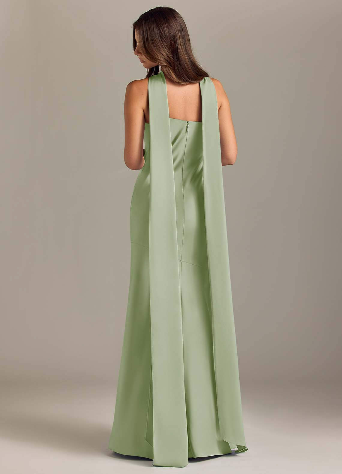 Kinsley Mermaid Halter Stretch Satin Bridesmaid Dress in Dusty Sage