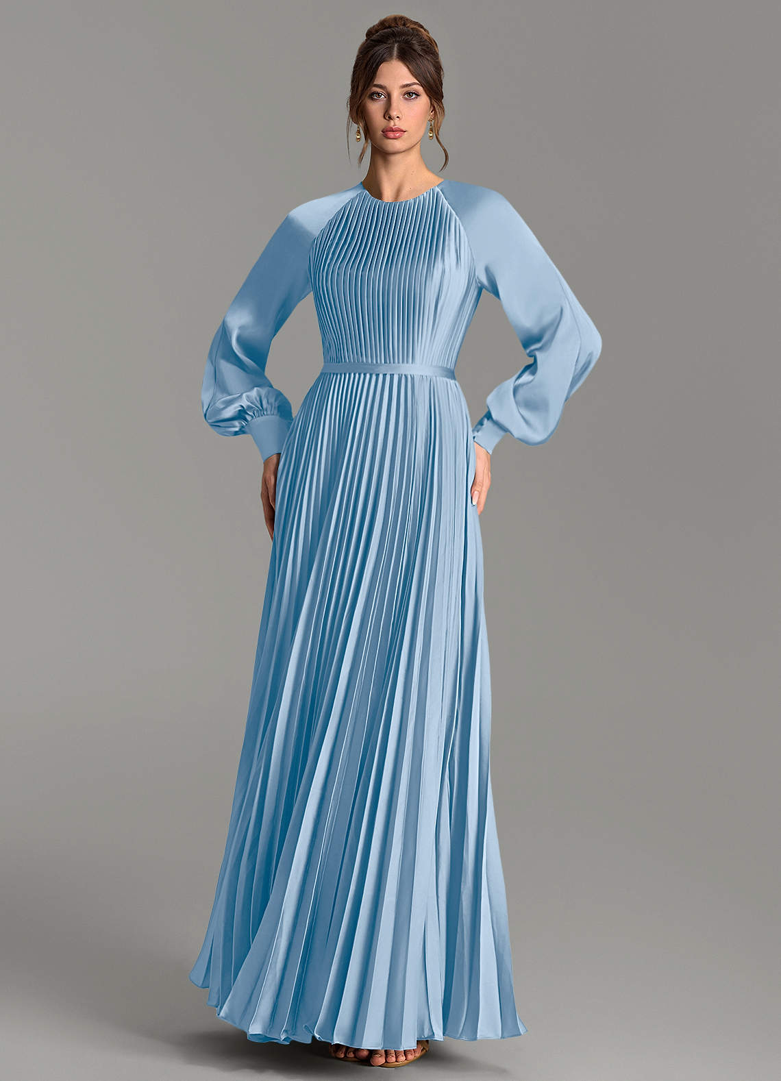Grayson A-Line Scoop-Neck Stretch Satin Bridesmaid Dress in Powder Blue