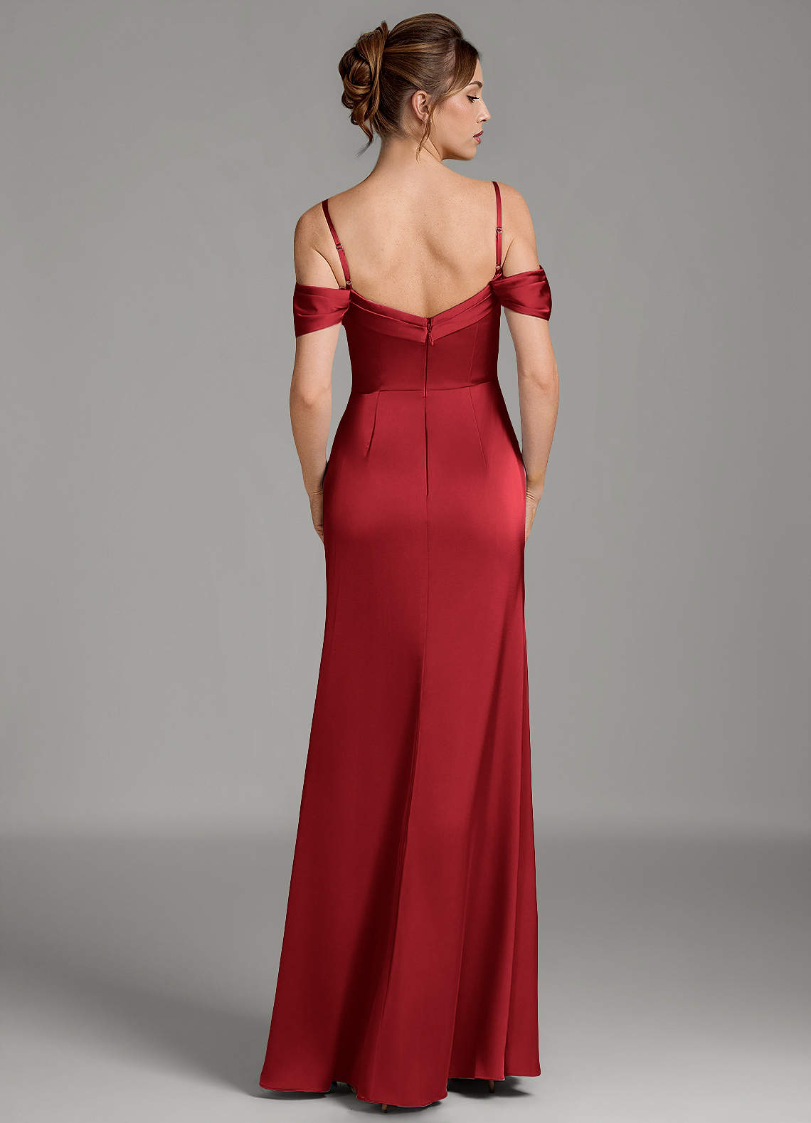 Wyatt Mermaid Off-the-Shoulder Stretch Satin Bridesmaid Dress in Scarlet