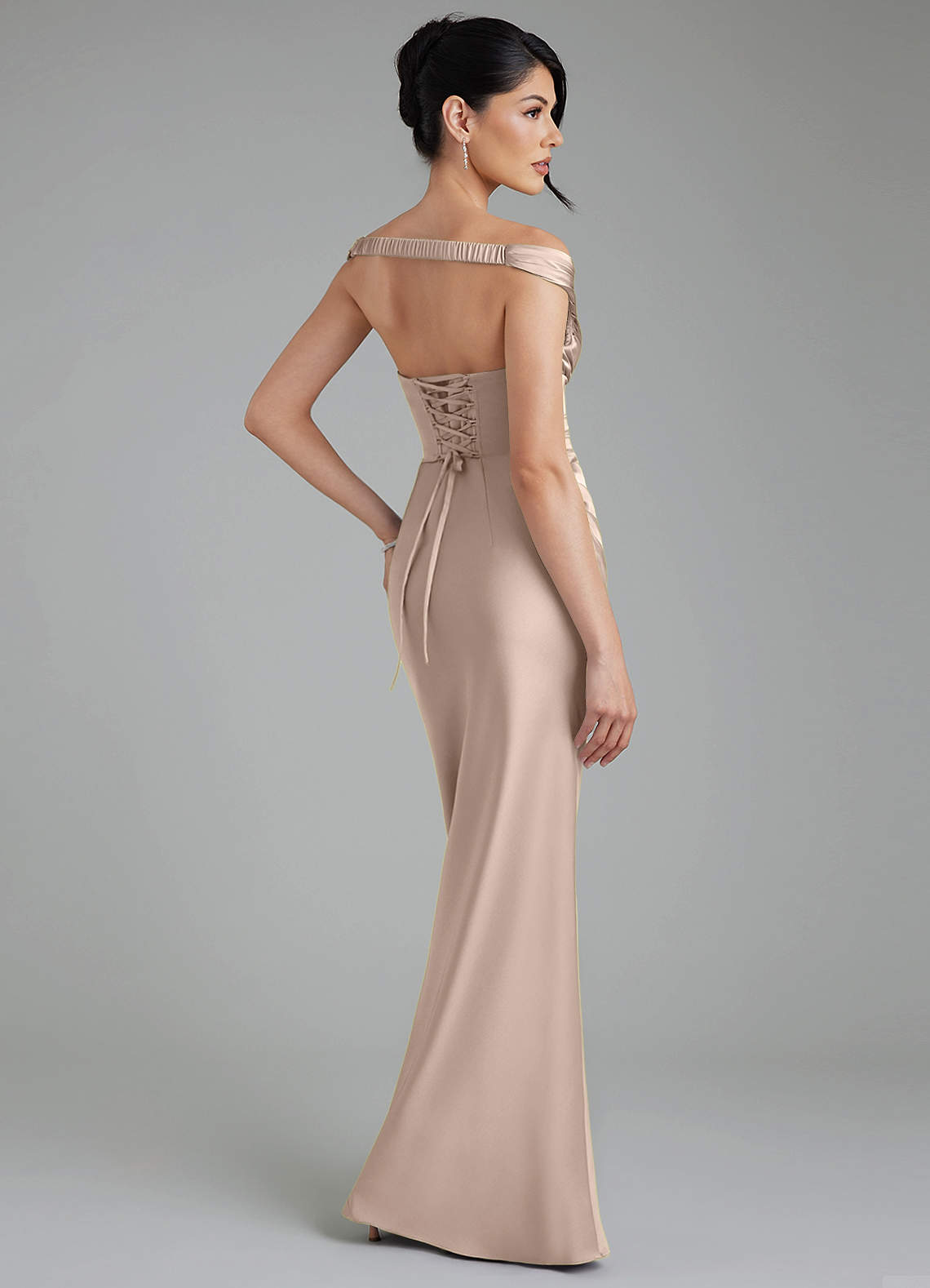 Stella Sheath V-Neck Stretch Satin Bridesmaid Dress in English Rose