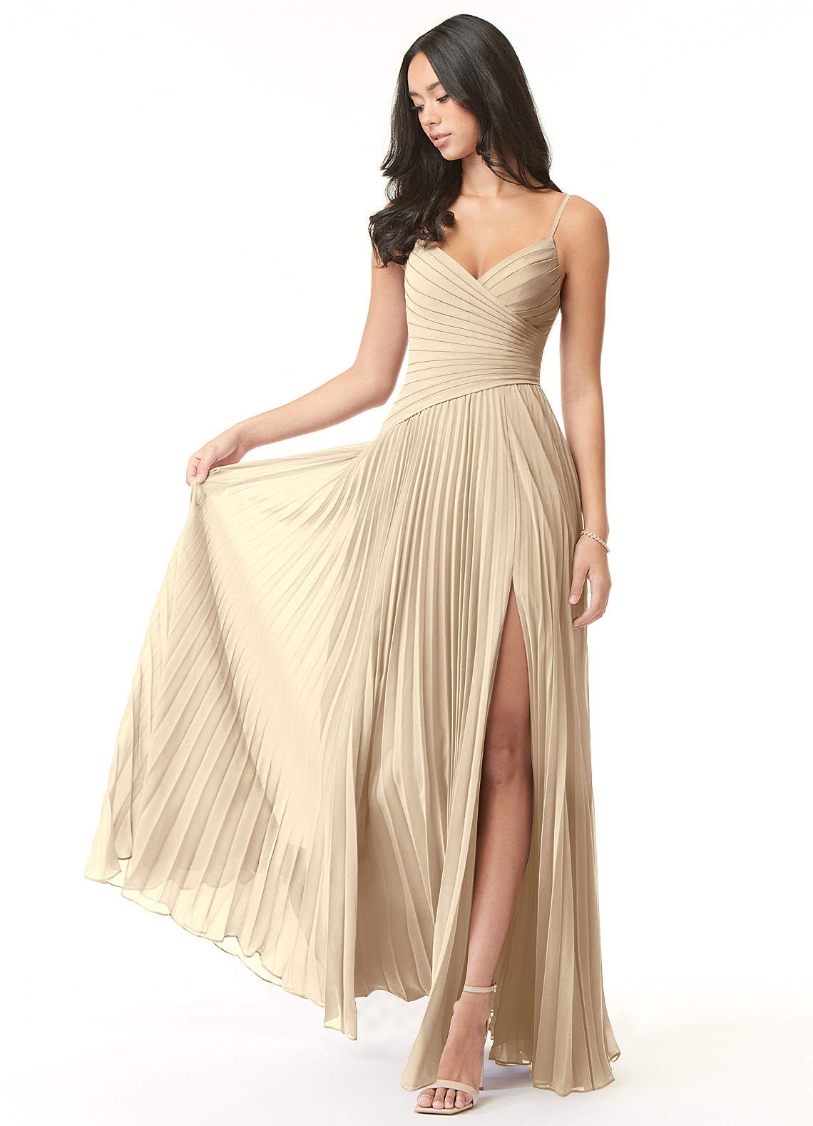 Vini A-Line V-Neck Chiffon Bridesmaid Dress in Champagne