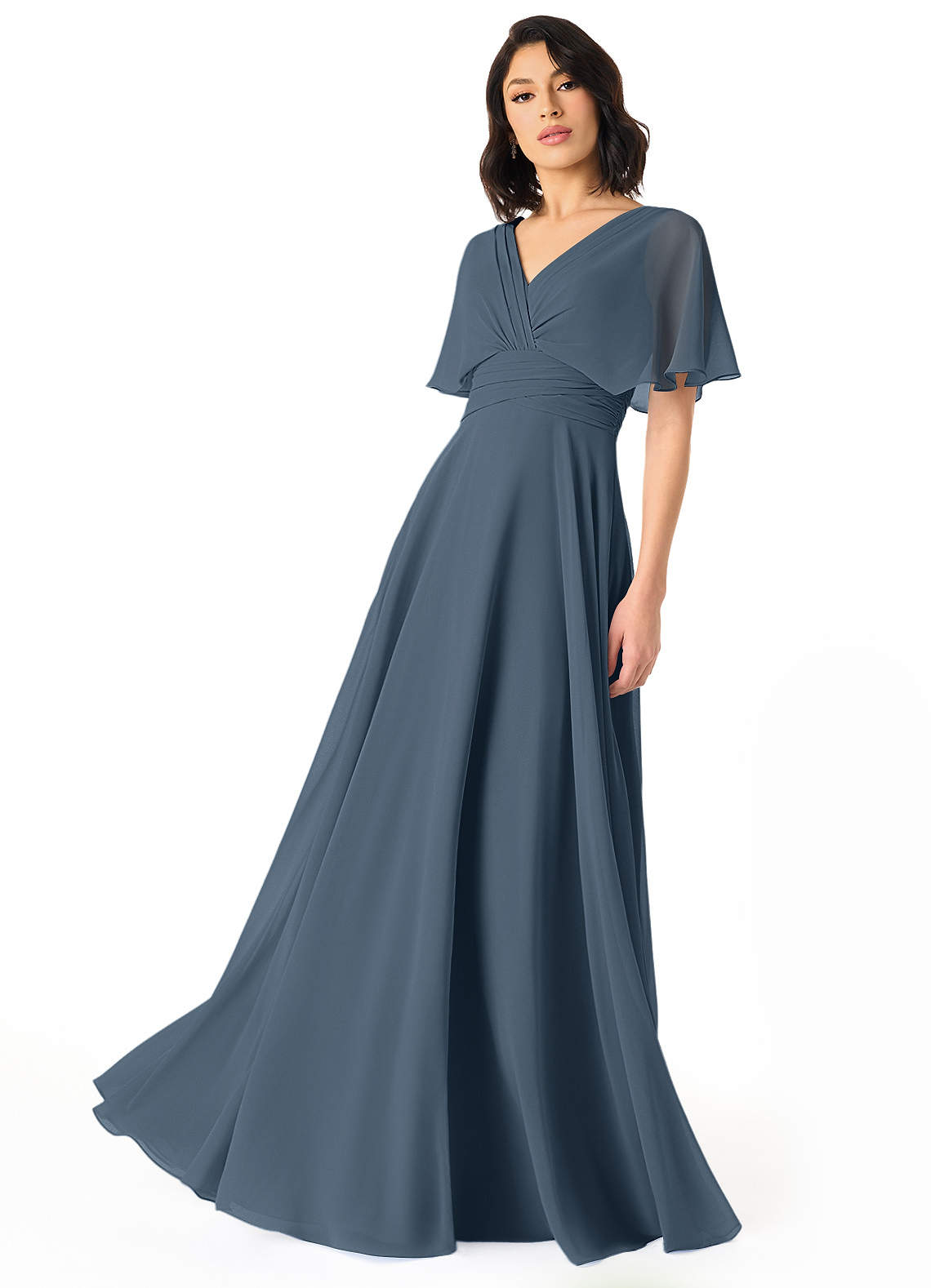 Pamela A-Line V-Neck Chiffon Bridesmaid Dress in Neptune