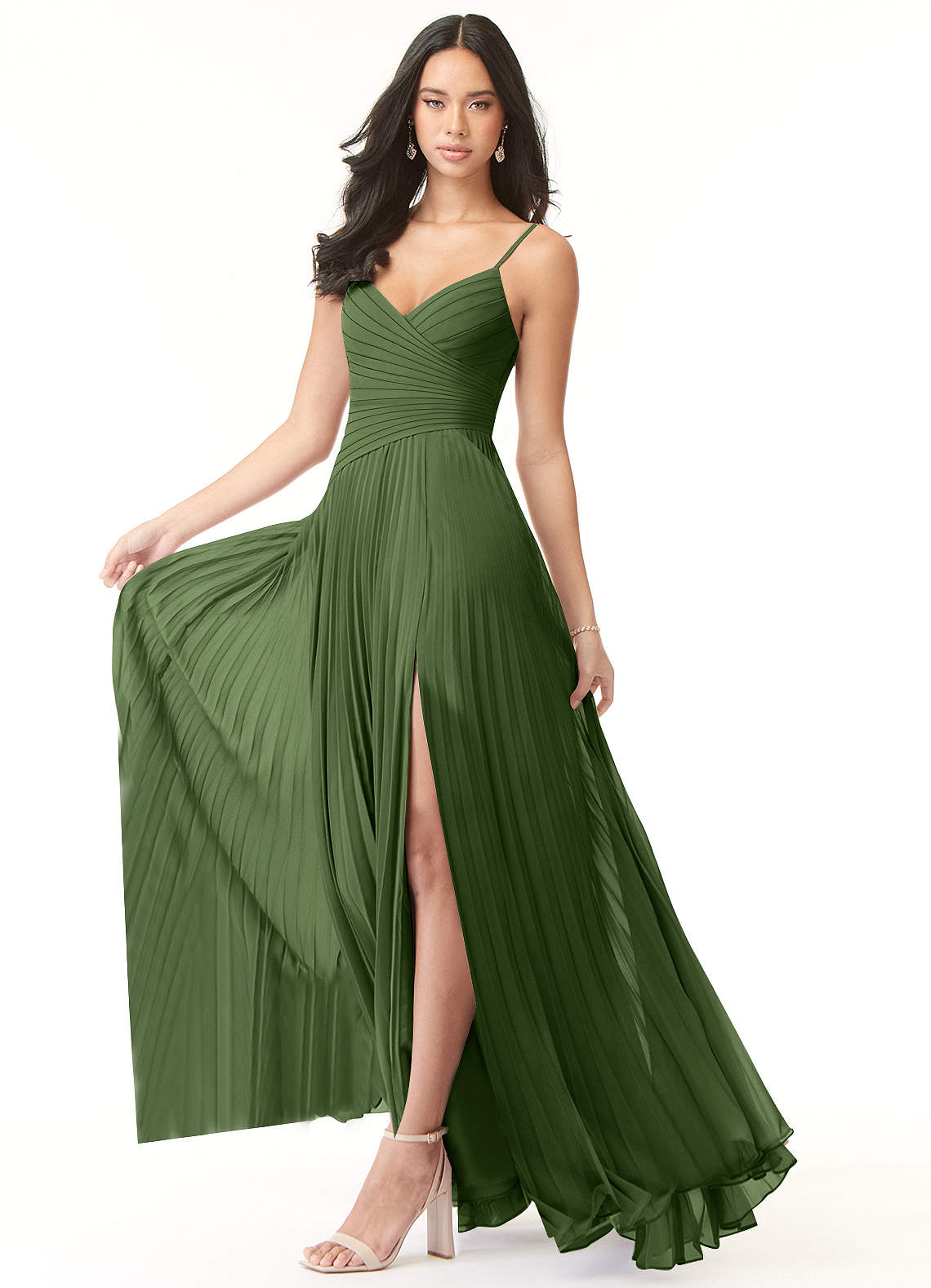 Vini A-Line V-Neck Chiffon Bridesmaid Dress in Olive