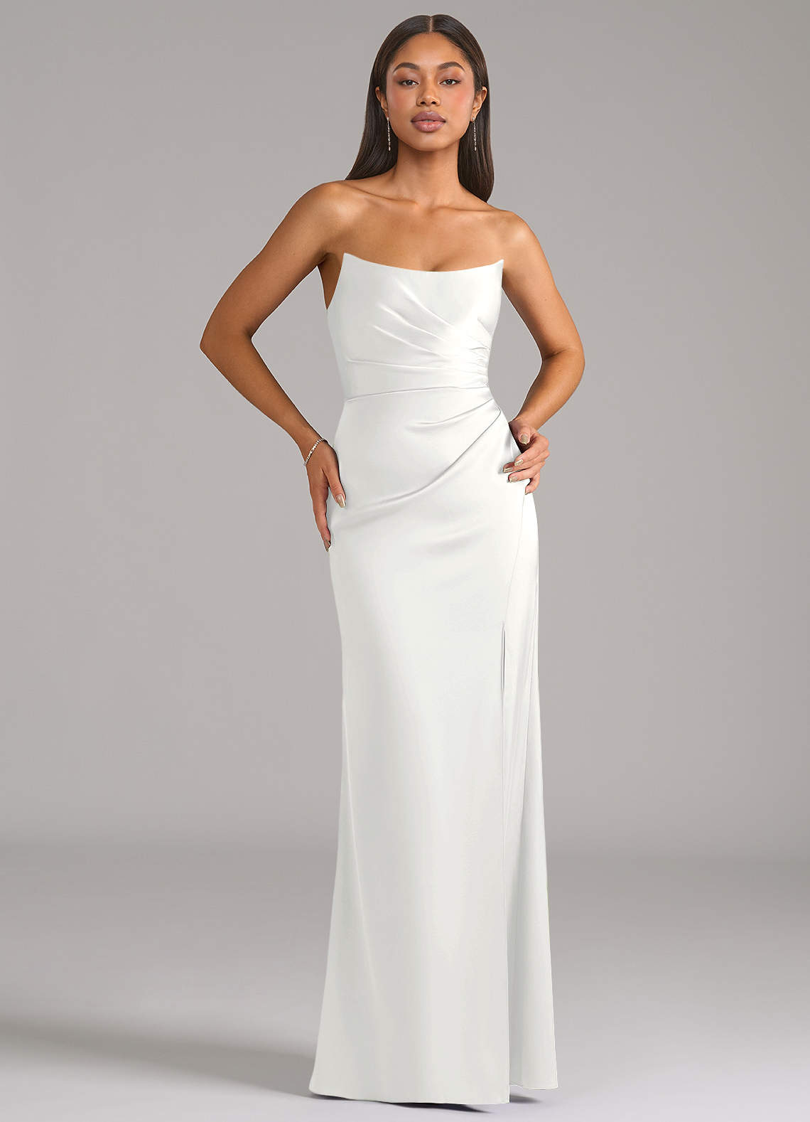 Marla Sheath Strapless Stretch Satin Bridesmaid Dress in white