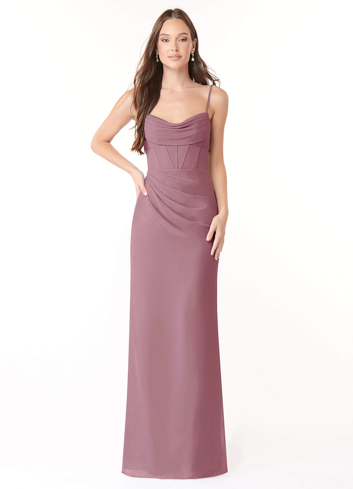 Mai Sheath Cowl-Neck Chiffon Bridesmaid Dress in Vintage Mauve