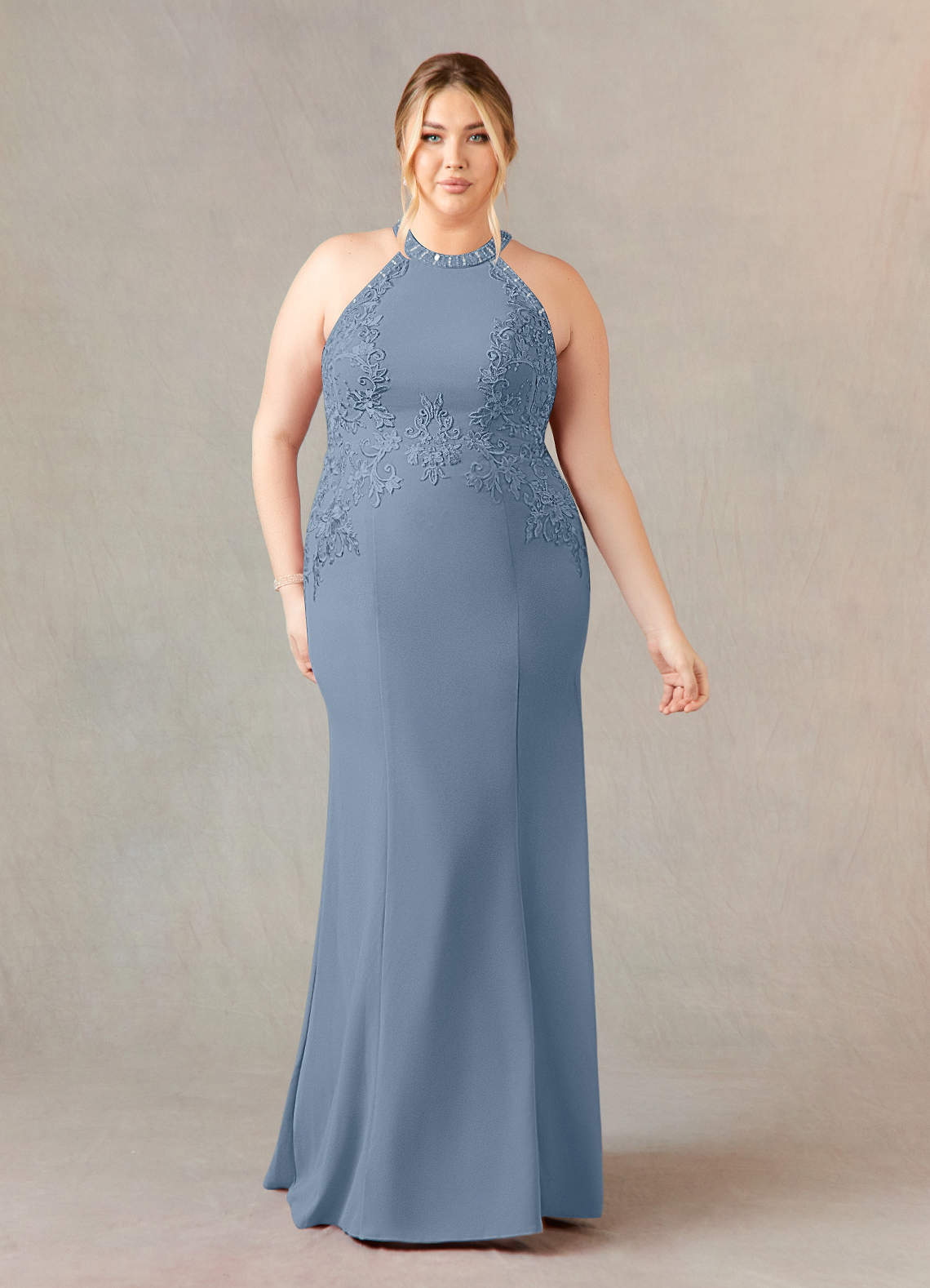 Tyra Mermaid Halter Tulle and Stretch Crepe Mother of the Bride Dress