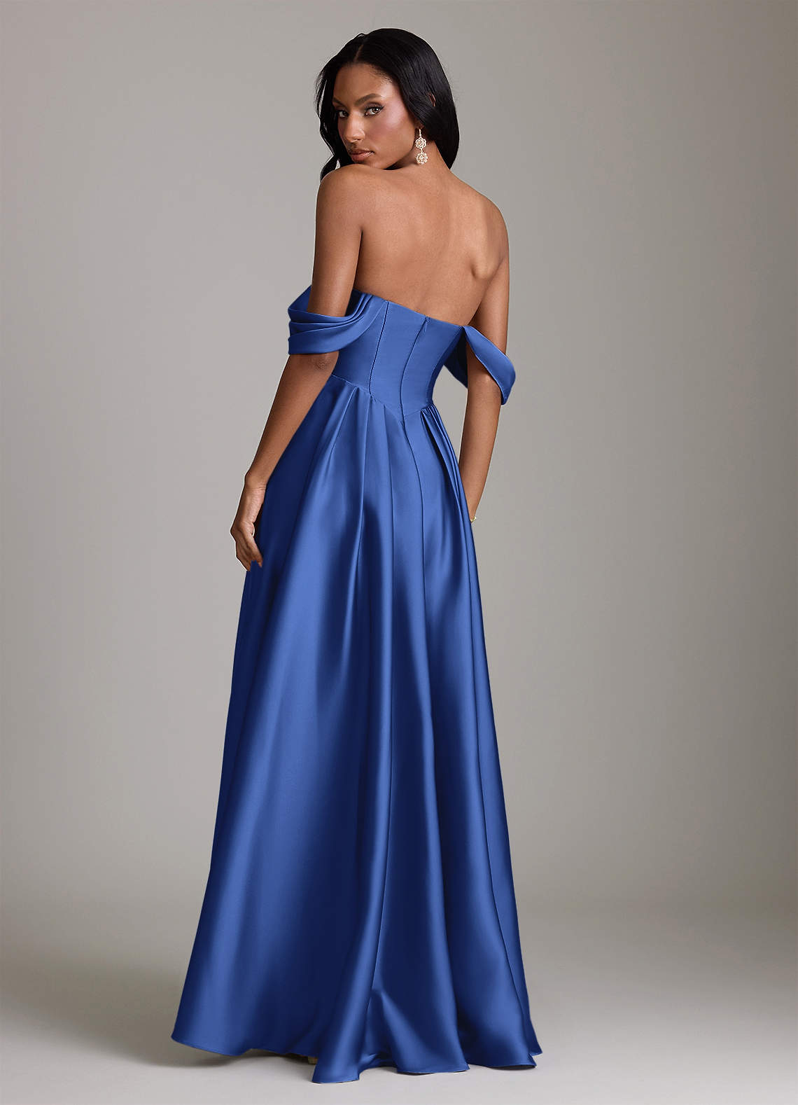 Loisa A-Line Off-the-Shoulder Stretch Satin Bridesmaid Dress in Royal Blue
