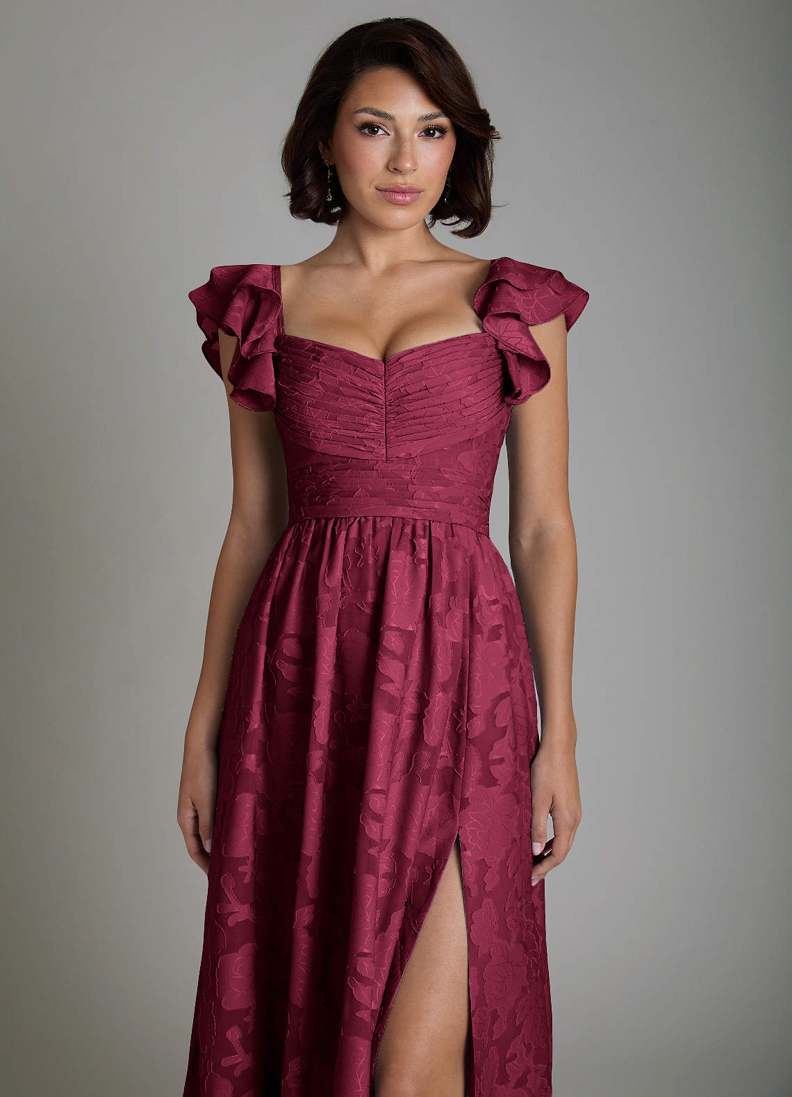 Anaya A-Line V-Neck Floral Burnout Bridesmaid Dress in Burgundy