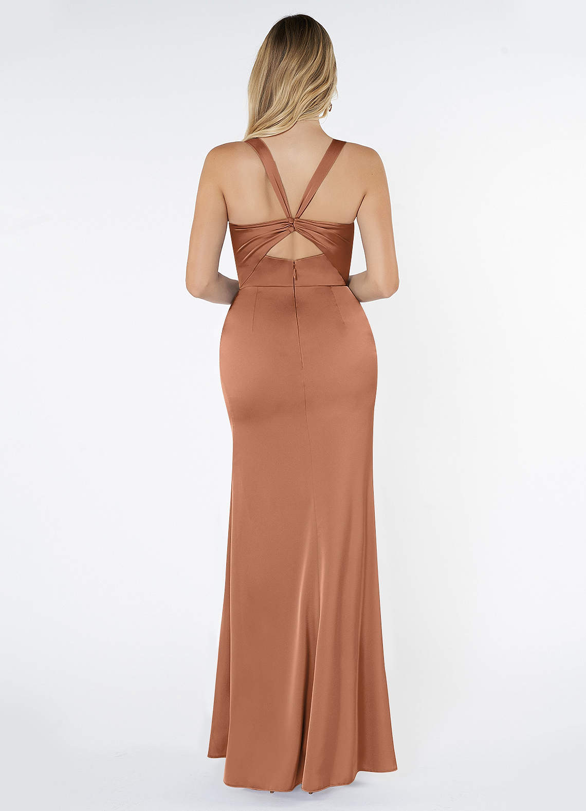 Mero Mermaid Square-Neck Stretch Satin Bridesmaid Dress in Bronzer