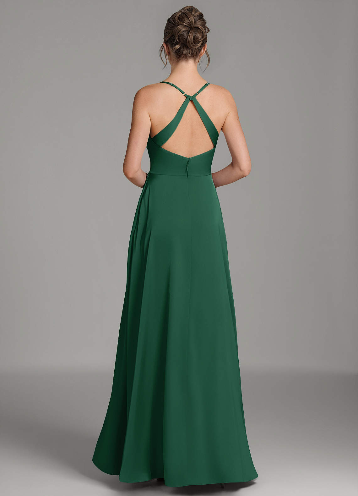 Frankie A-Line Scoop-Neck Stretch Satin Bridesmaid Dress in Dark Green