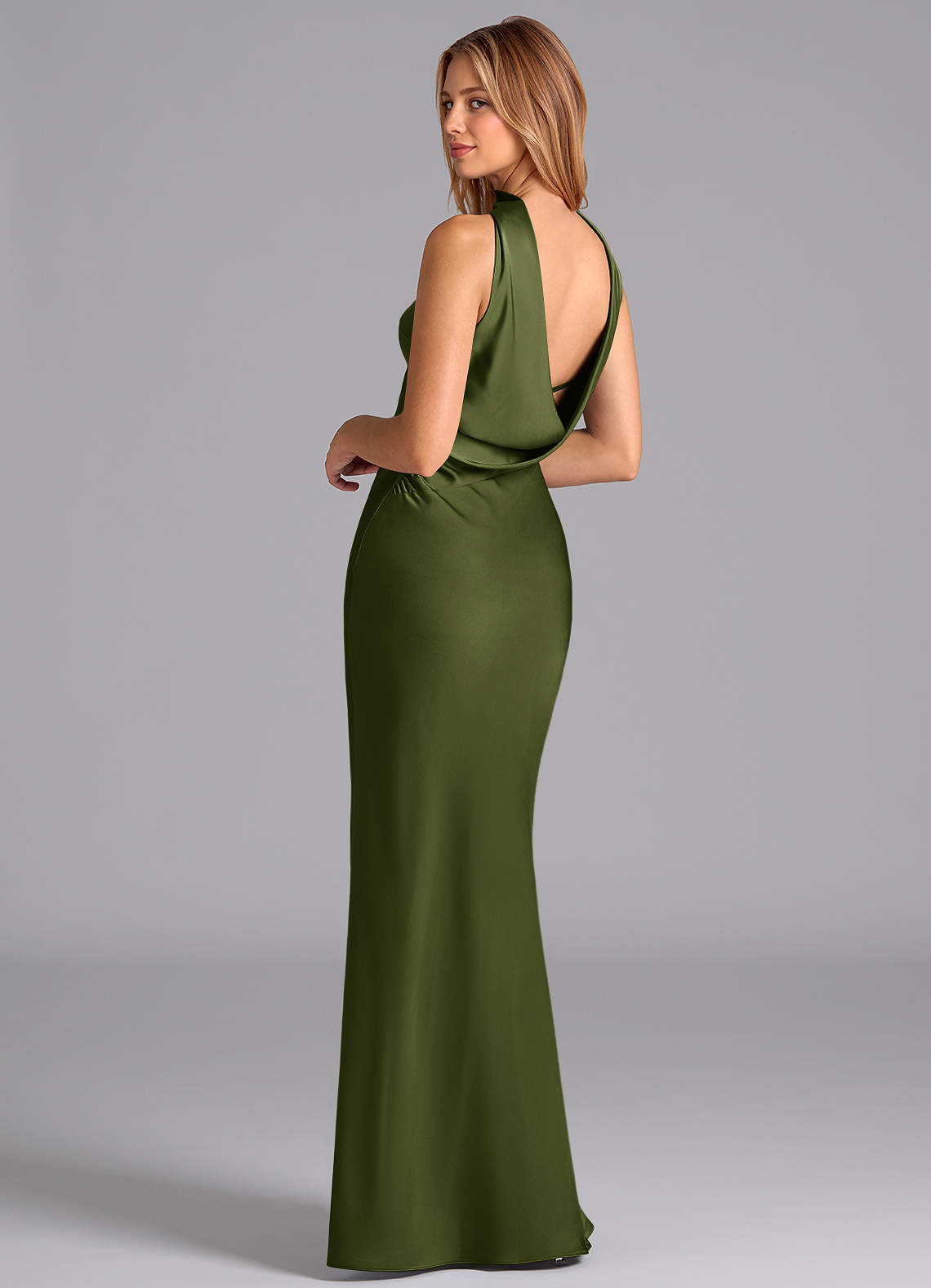 Lusinda Mermaid Strapless Stretch Satin Bridesmaid Dress in Olive