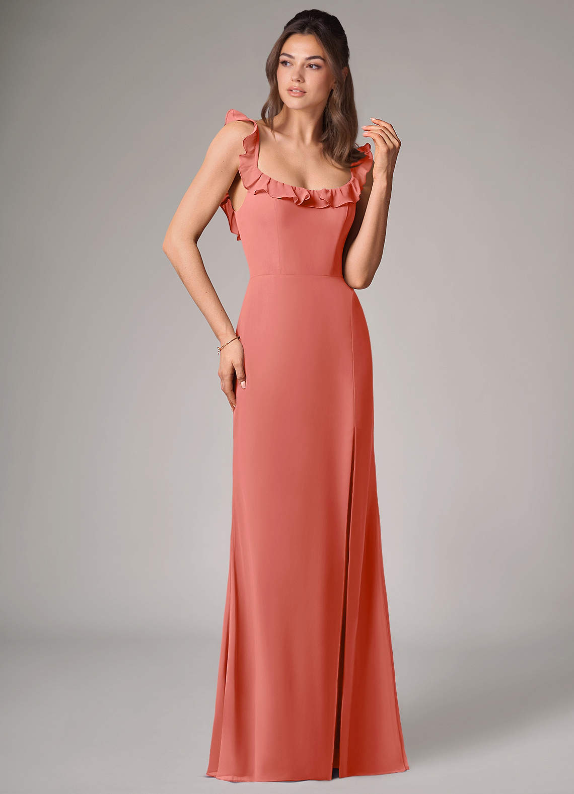 Callie Mermaid Scoop-Neck Chiffon Bridesmaid Dress in Salmon Pink