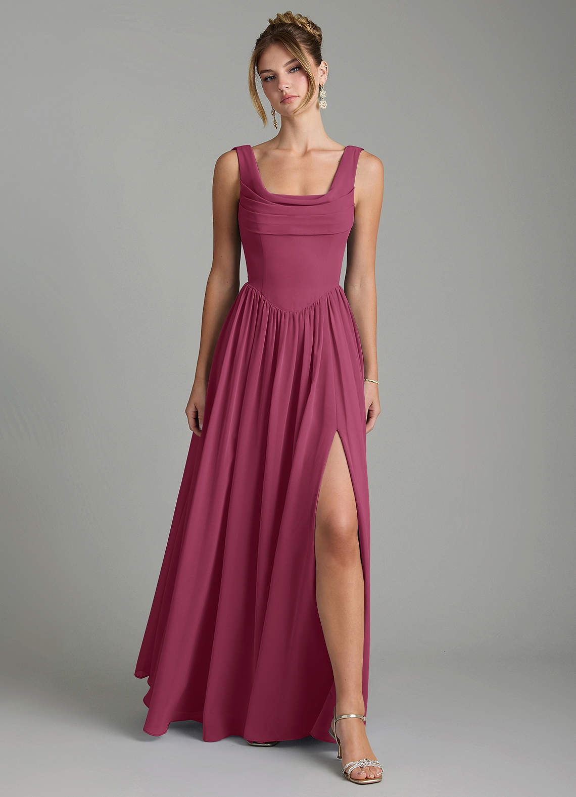 Novi A-Line Square-Neck Chiffon Bridesmaid Dress in Mulberry