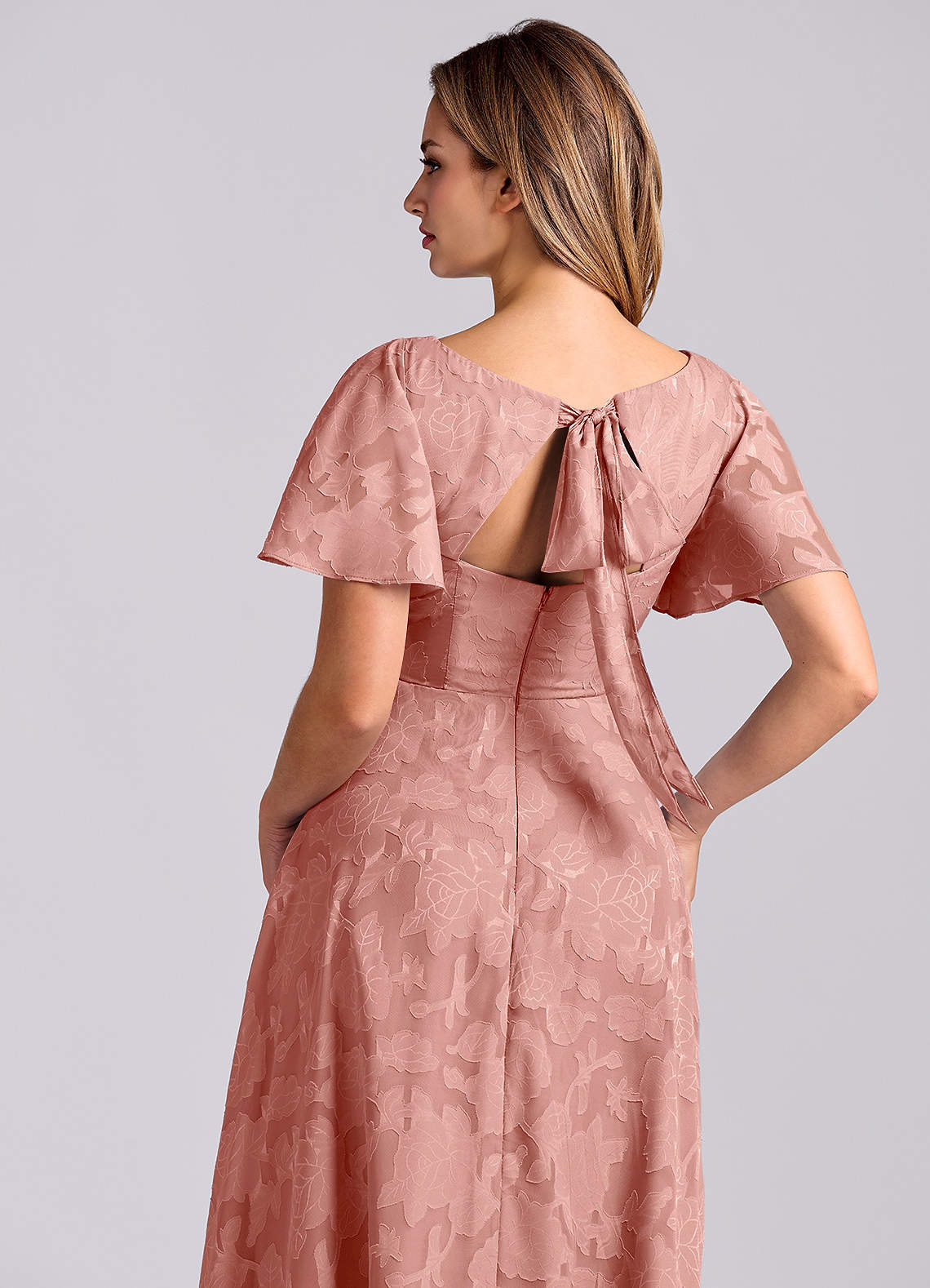 Kimber A-Line V-Neck Floral Burnout Bridesmaid Dress in Rosette