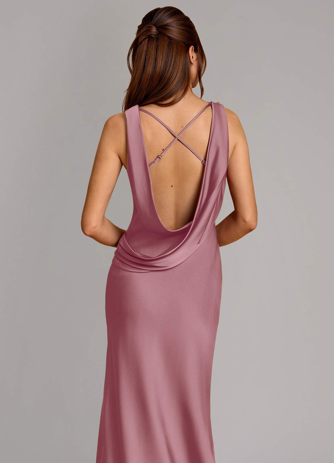 Cheryl Mermaid Cowl-Neck Stretch Satin Bridesmaid Dress in Vintage Mauve